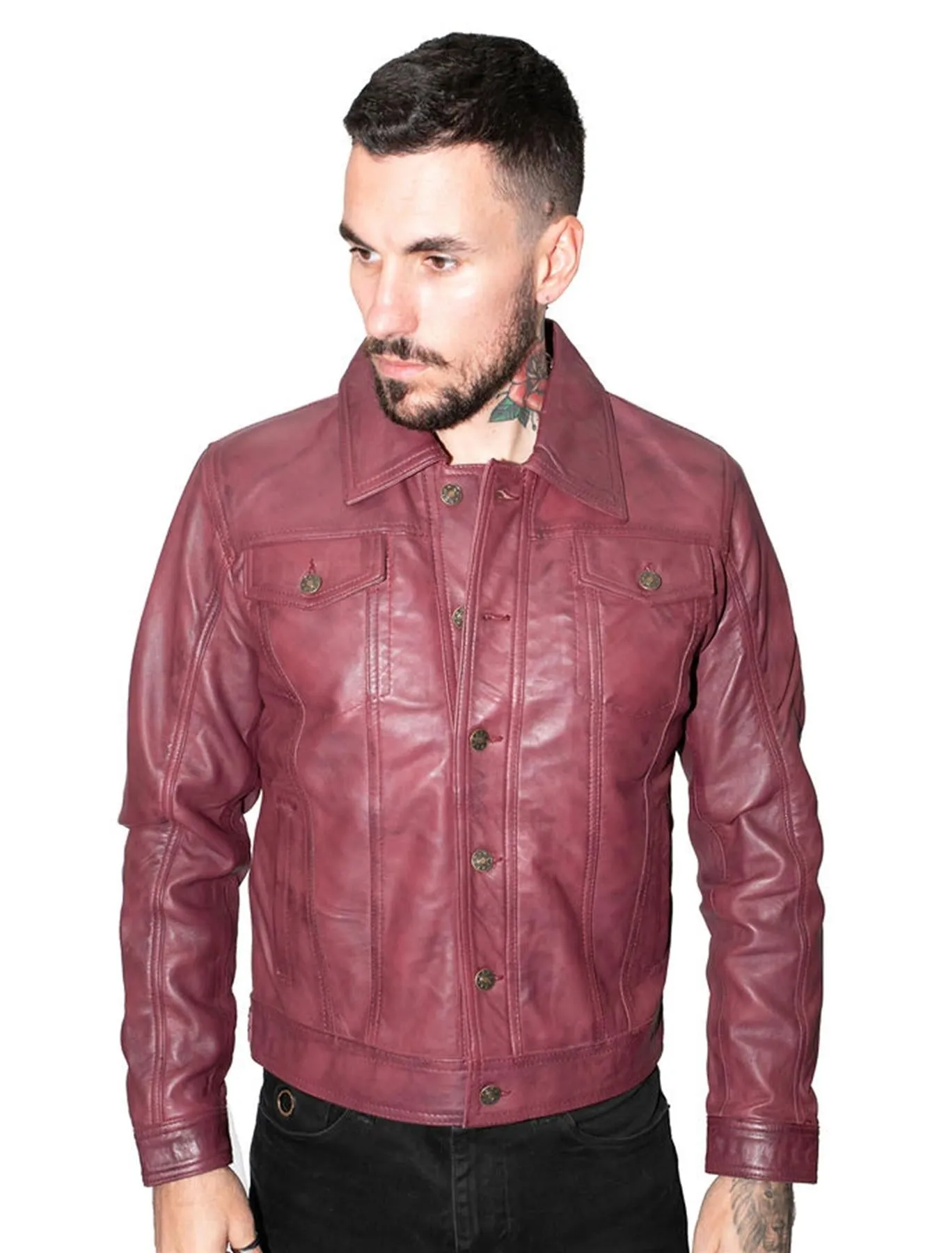 Men's Retro Leather Trucker Jacket-Constantine