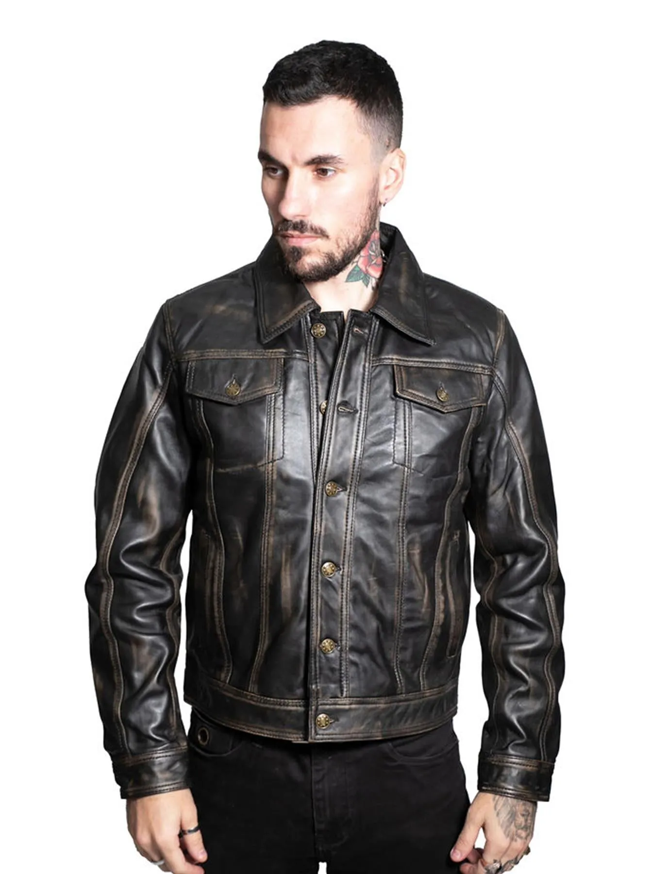 Men's Retro Leather Trucker Jacket-Constantine