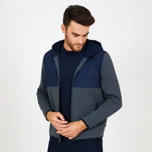 Nautica Men's Big & Tall Mixed Media Colorblock Hoodie Charcoal Heather Nautica