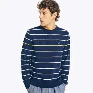 Nautica Men's Big & Tall Striped Textured Crewneck Sweater Stellar Blue Heather Nautica