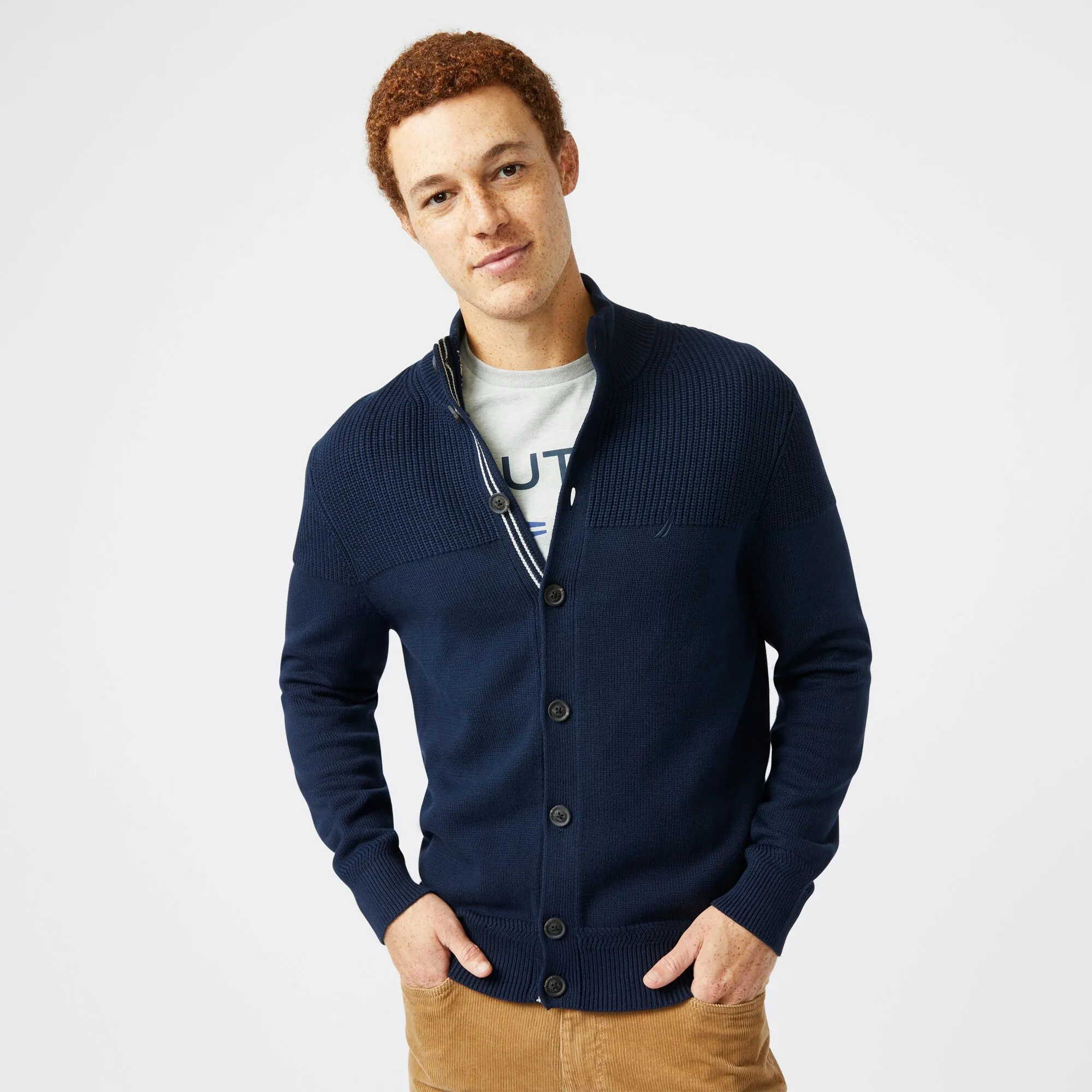 Nautica Men's Big & Tall Textured Button Cardigan Navy Nautica