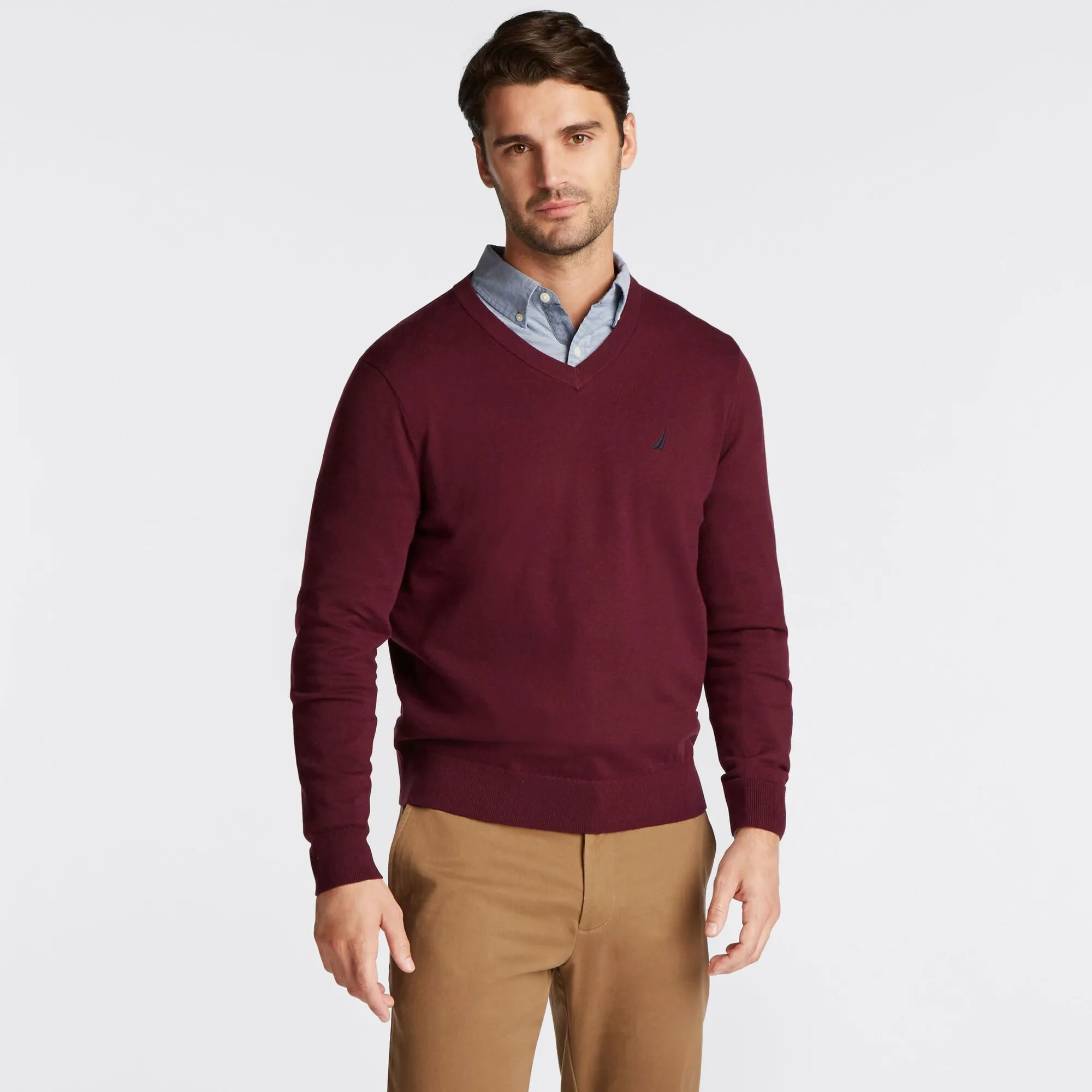 Nautica Men's Big & Tall V-Neck Navtech Sweater Royal Burgundy Nautica