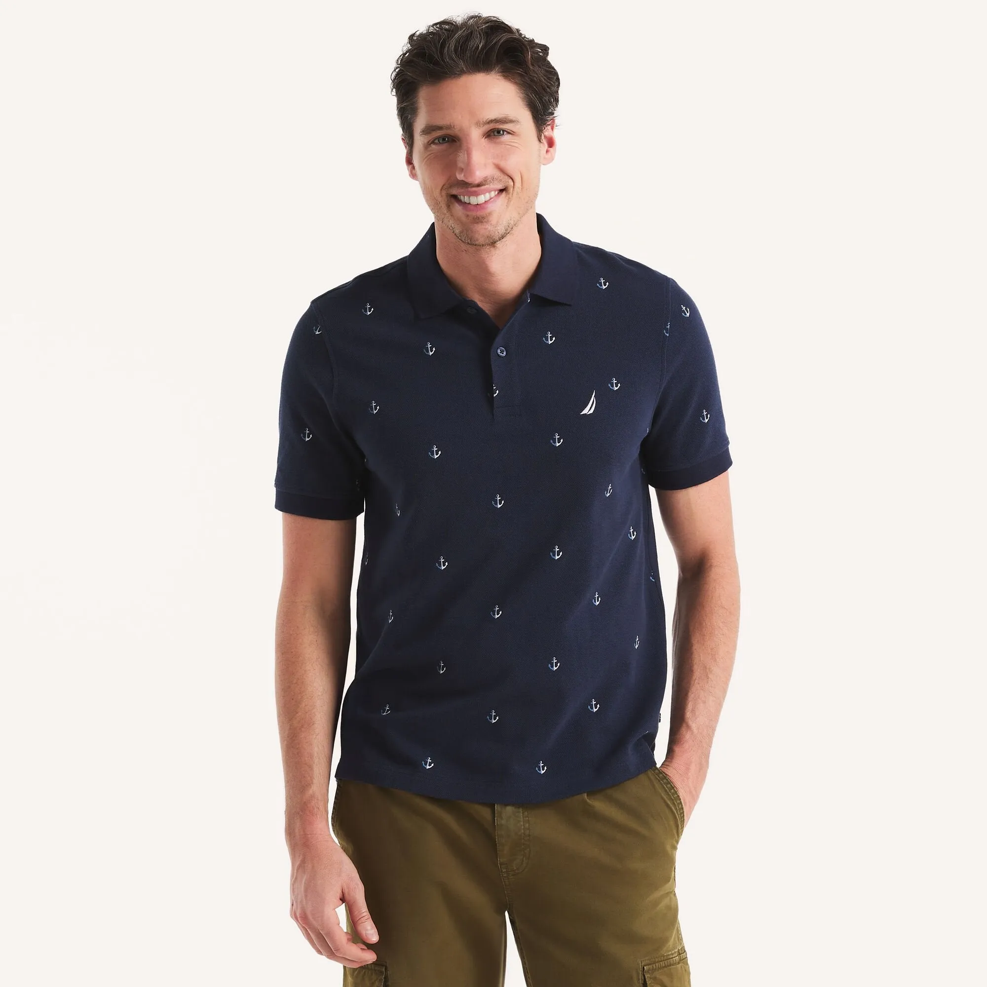 Nautica Mens Classic Fit Printed Deck Polo