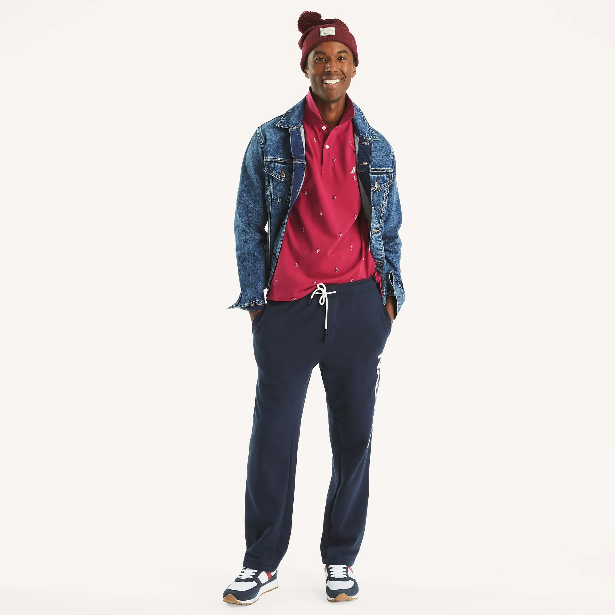 Nautica Mens Classic Fit Printed Deck Polo