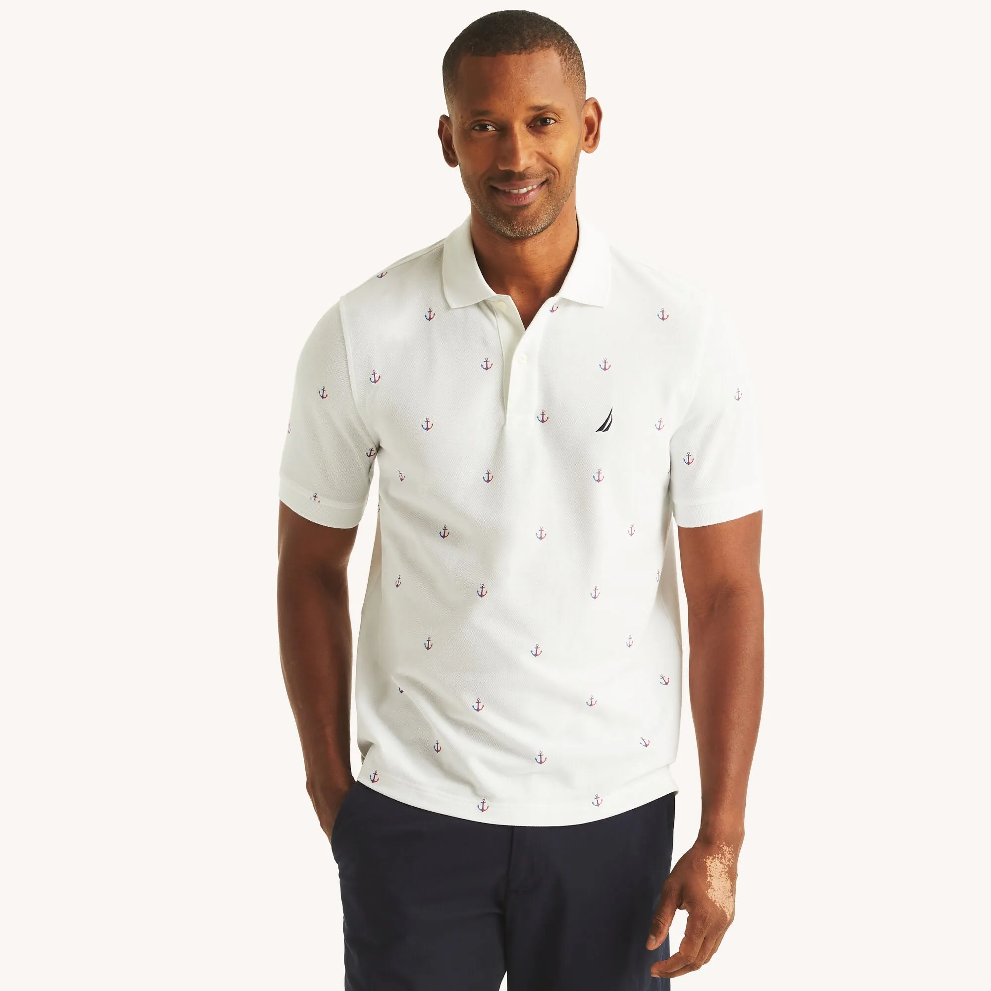 Nautica Mens Classic Fit Printed Deck Polo