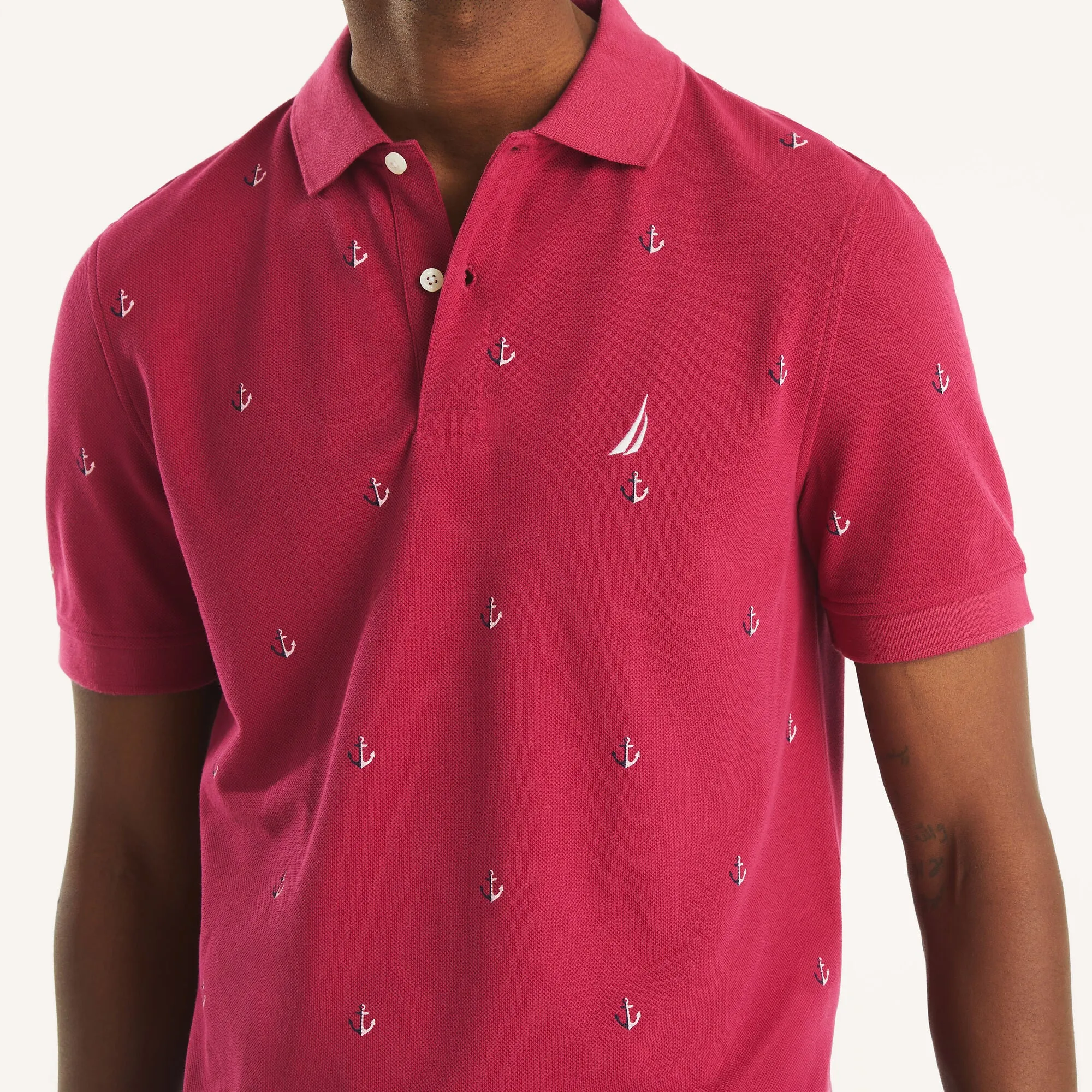 Nautica Mens Classic Fit Printed Deck Polo