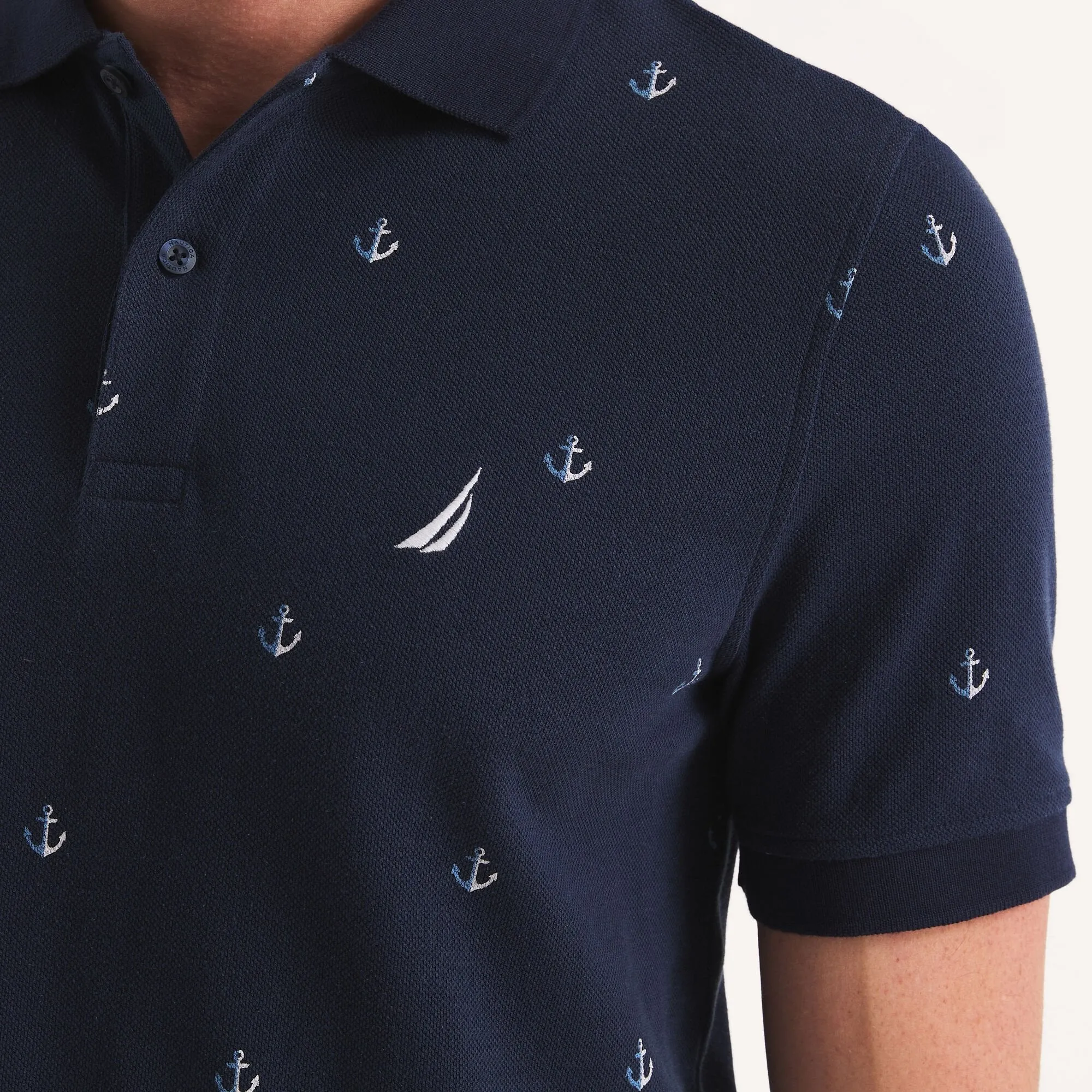 Nautica Mens Classic Fit Printed Deck Polo