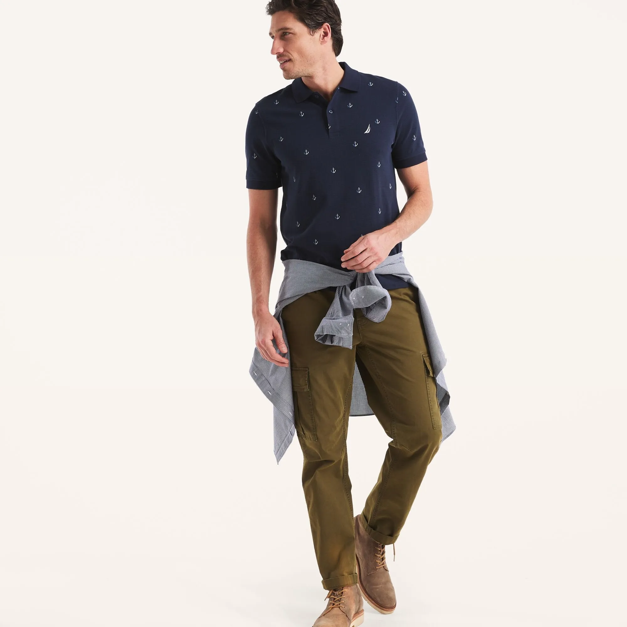 Nautica Mens Classic Fit Printed Deck Polo