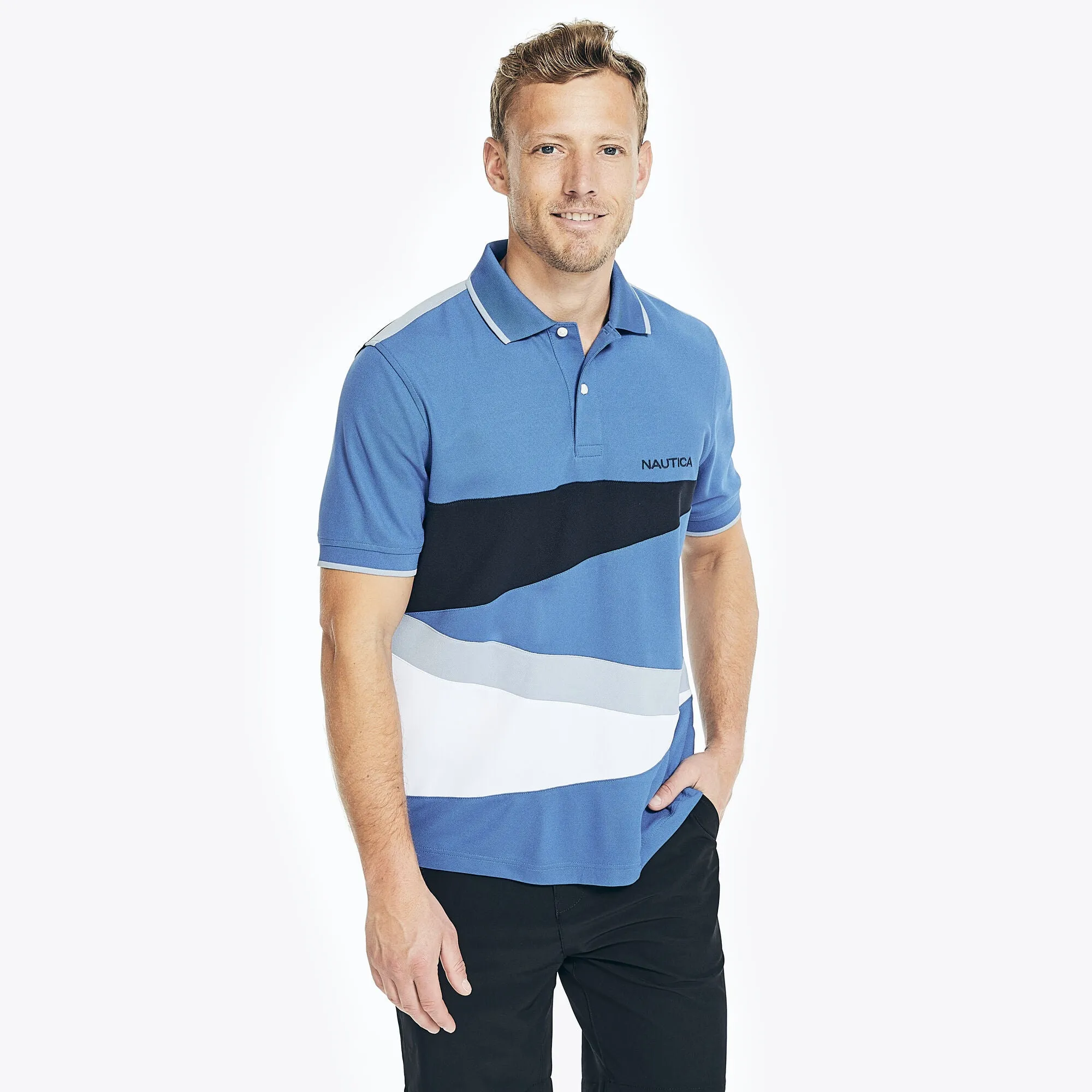 Nautica Mens Navtech Sustainably Crafted Classic Fit Diagonal Polo