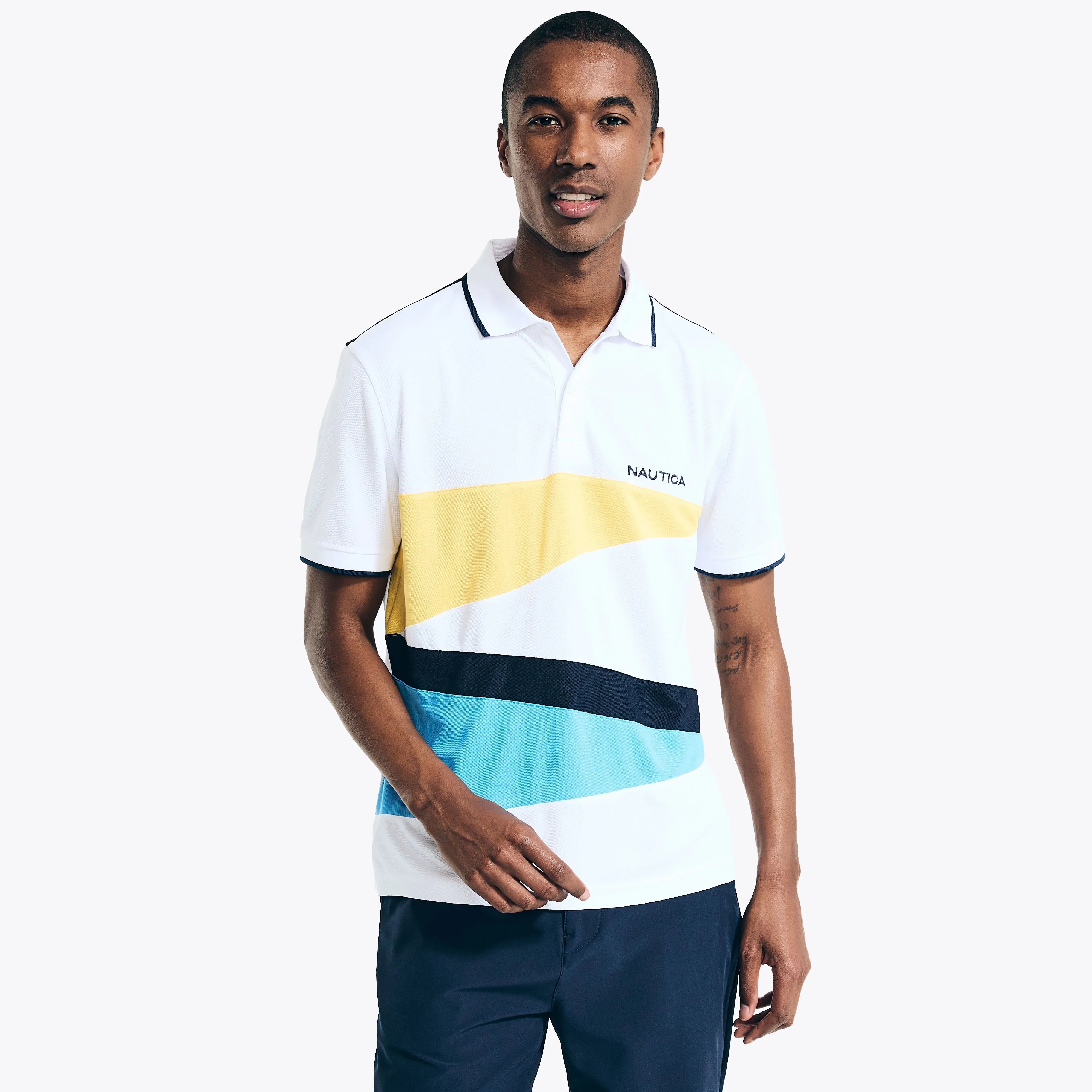Nautica Mens Navtech Sustainably Crafted Classic Fit Diagonal Polo