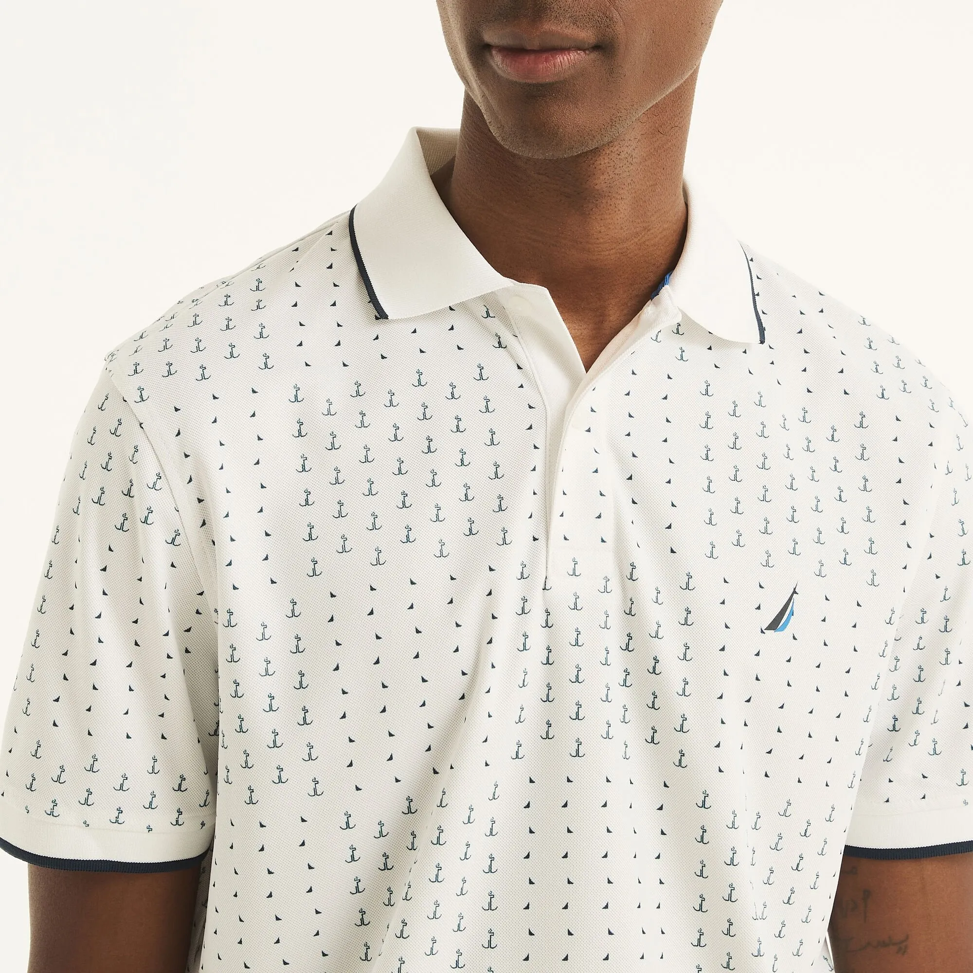Nautica Mens Navtech Sustainably Crafted Printed Classic Fit Polo