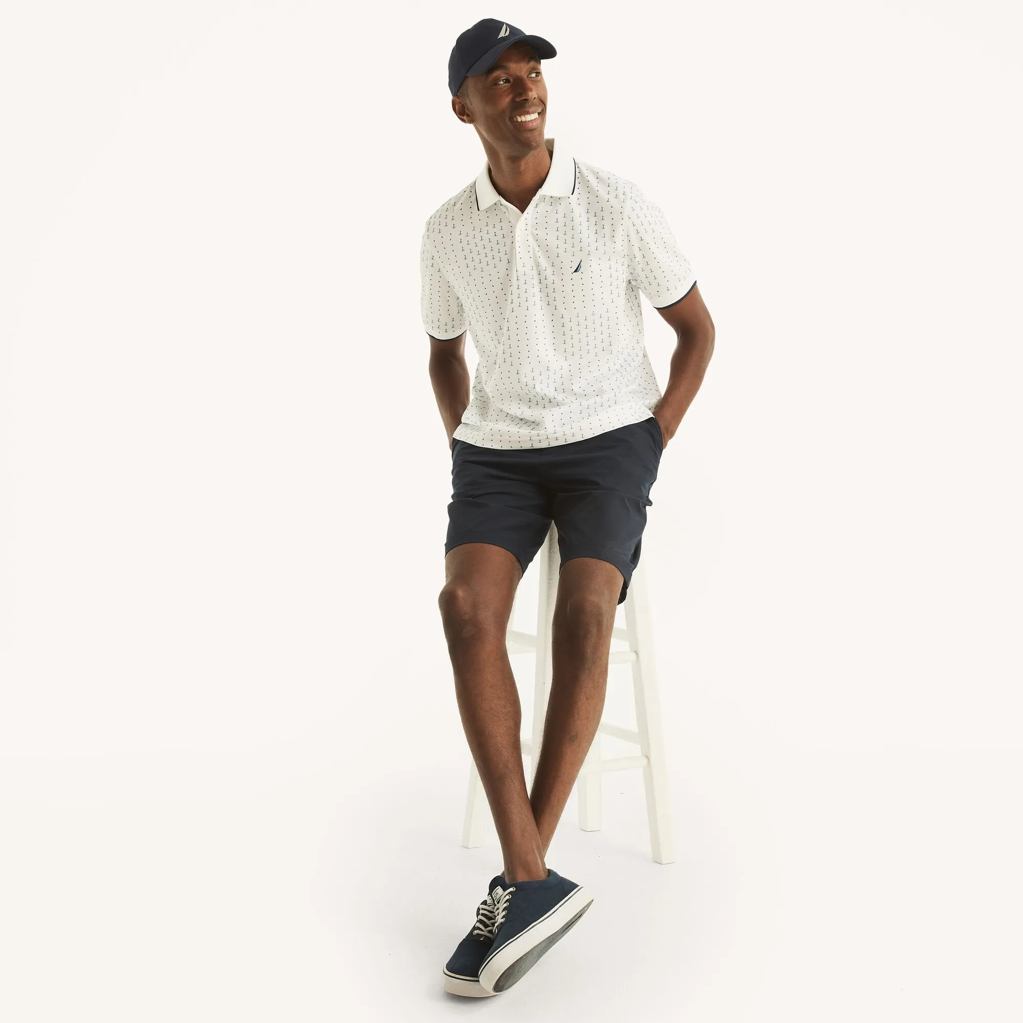 Nautica Mens Navtech Sustainably Crafted Printed Classic Fit Polo
