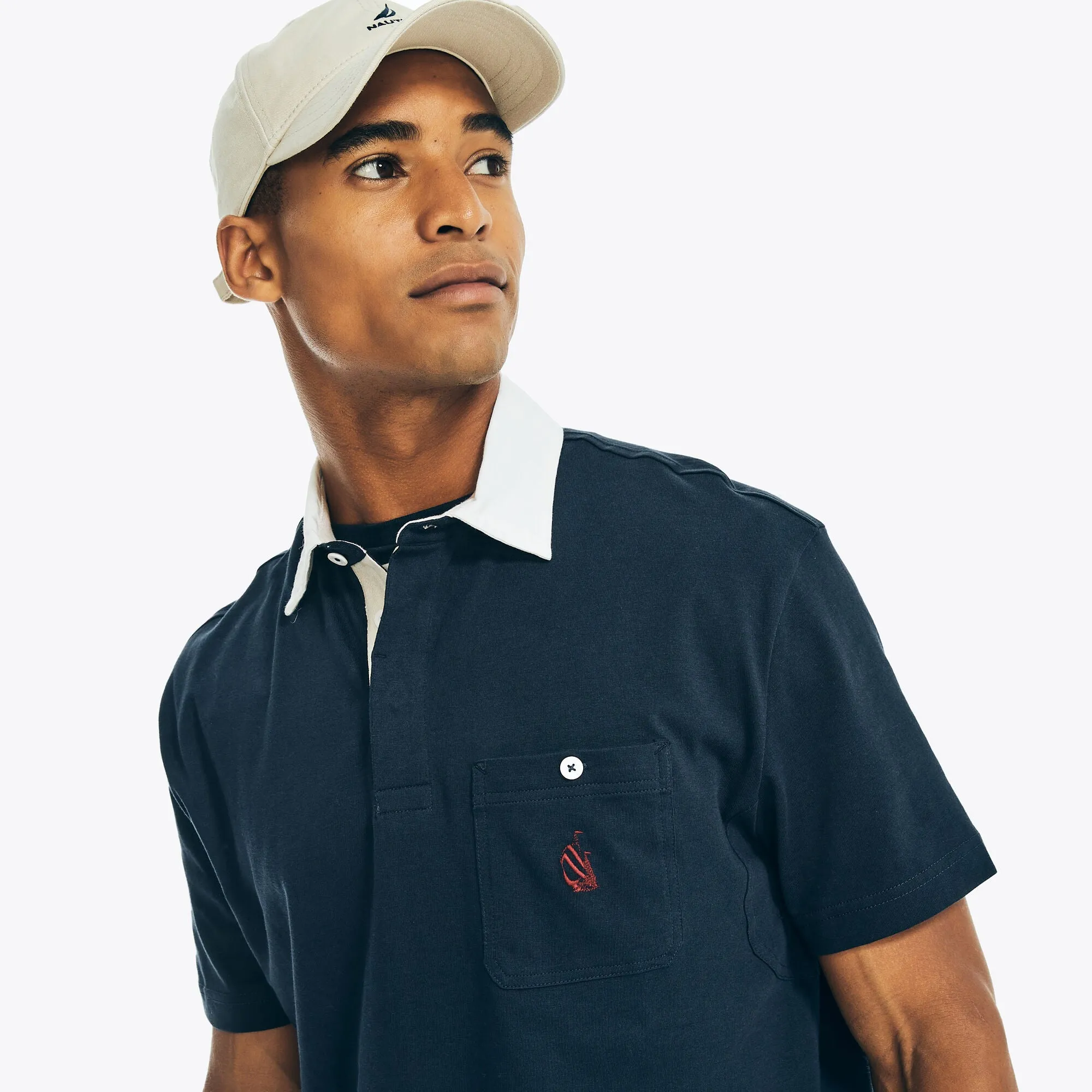 Nautica Mens Relaxed Fit Logo Pocket Polo