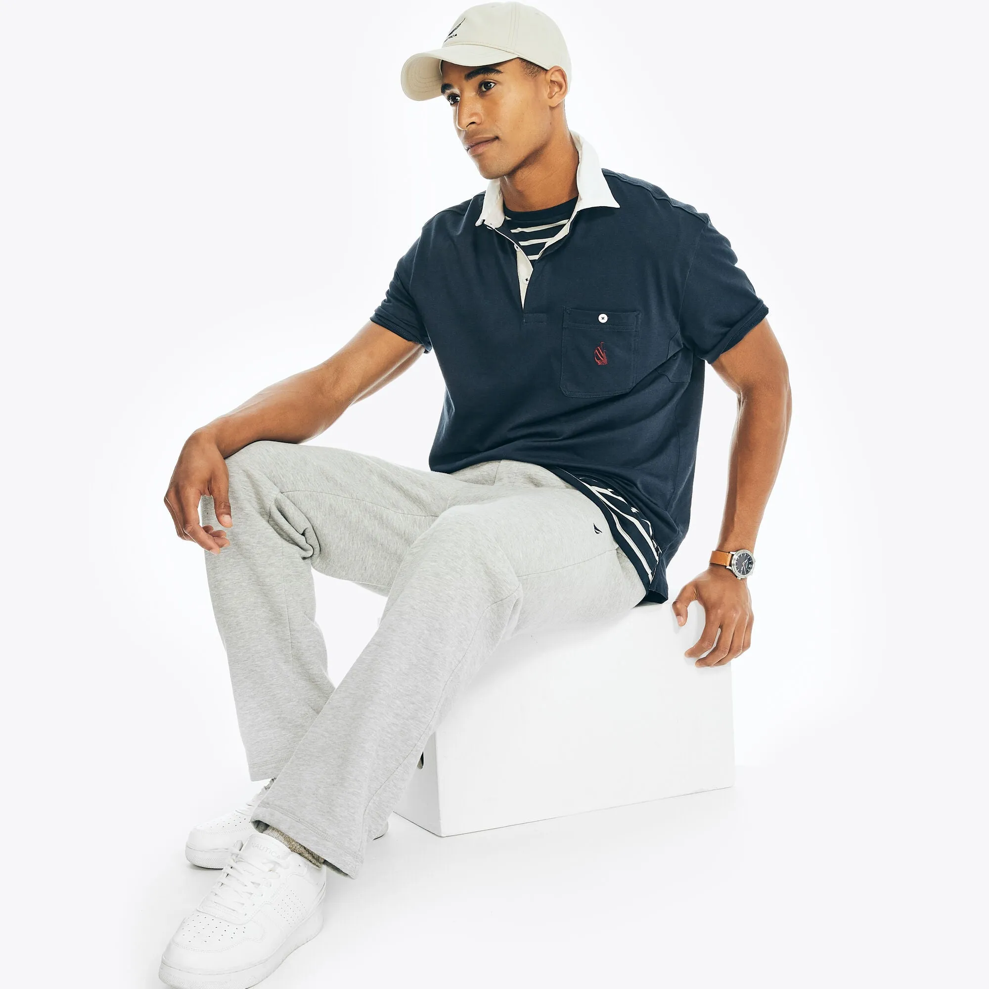 Nautica Mens Relaxed Fit Logo Pocket Polo