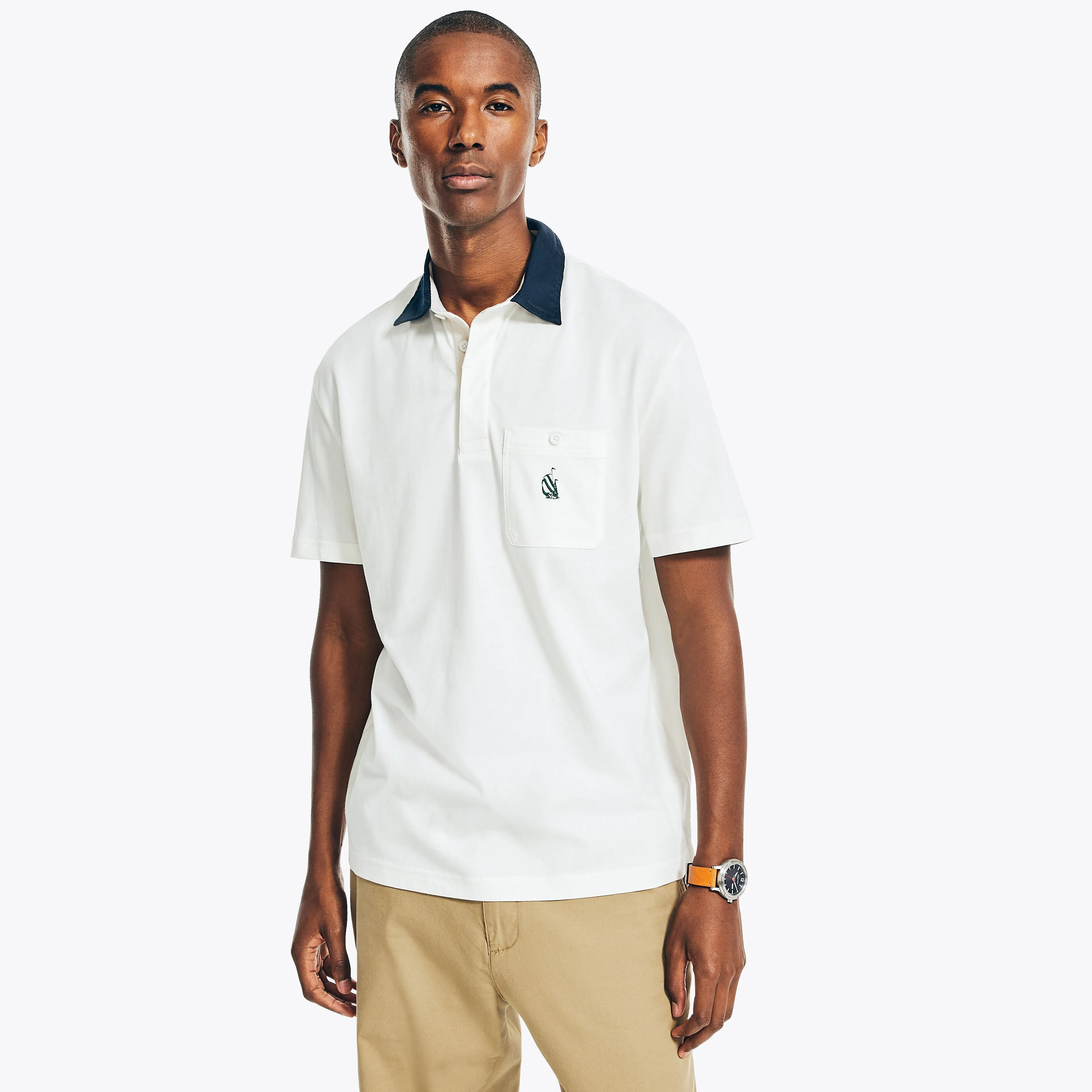 Nautica Mens Relaxed Fit Logo Pocket Polo