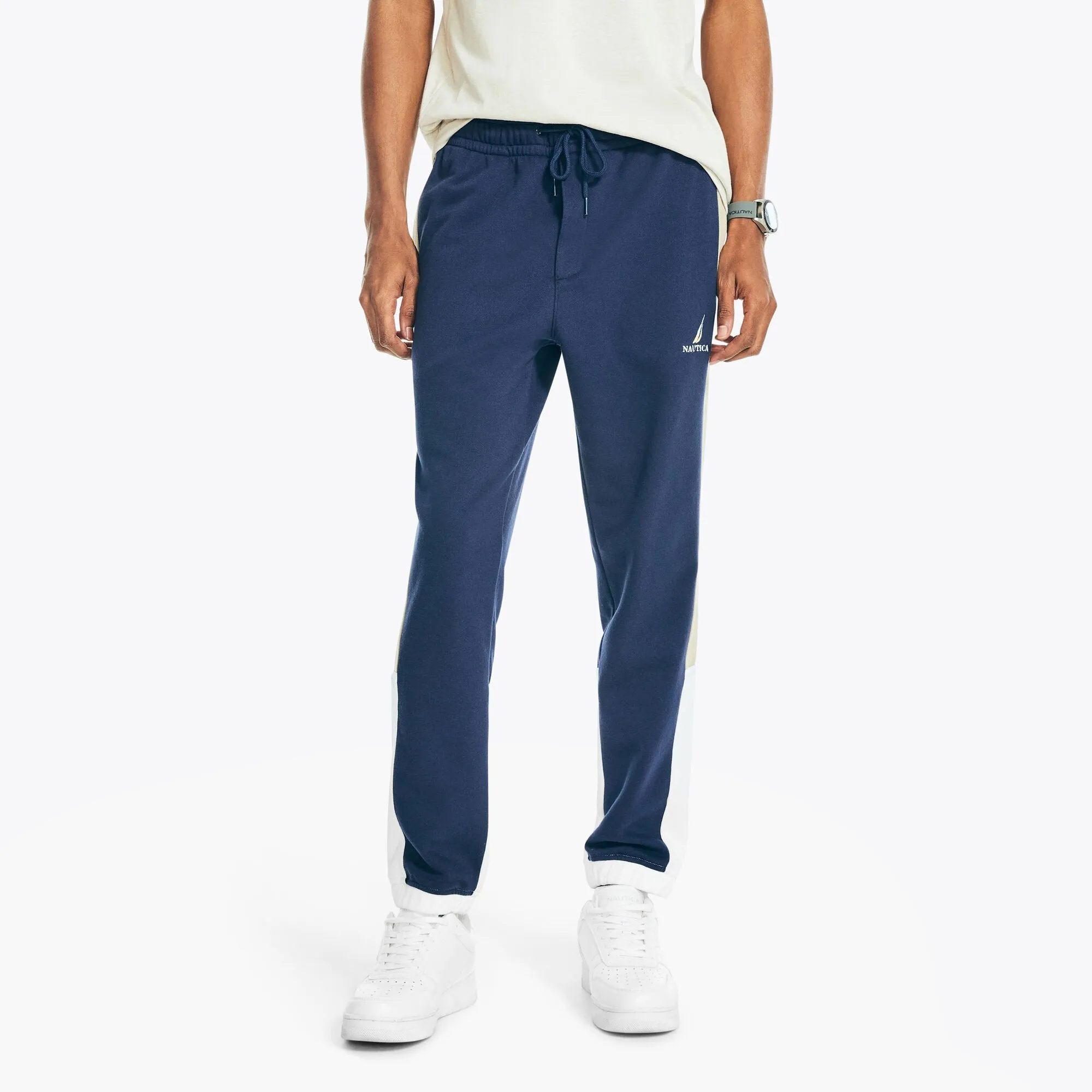 Nautica Men's Side-Stripe Colorblock Jogger Stellar Blue Heather Nautica