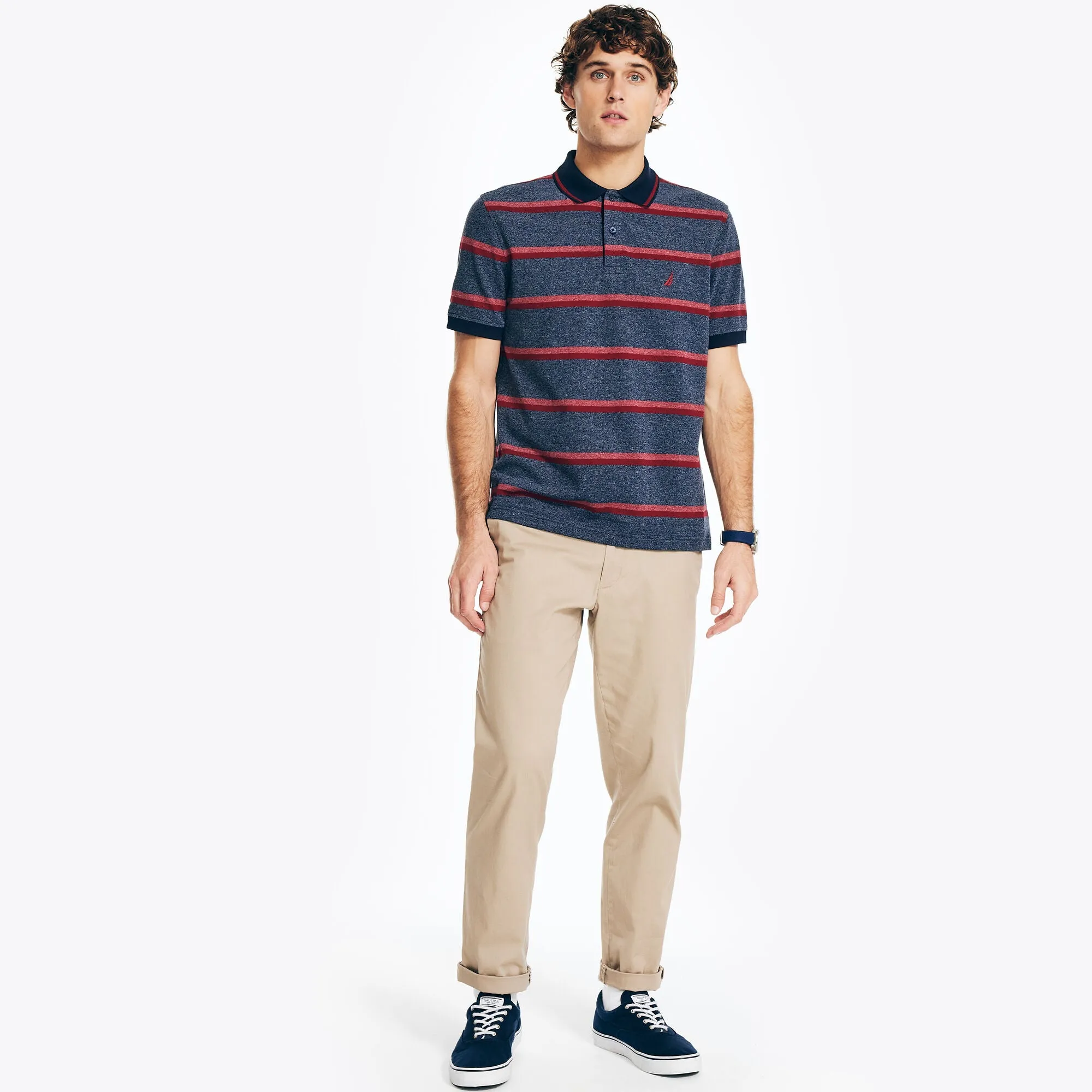 Nautica Mens Sustainably Crafted Classic Fit Striped Polo