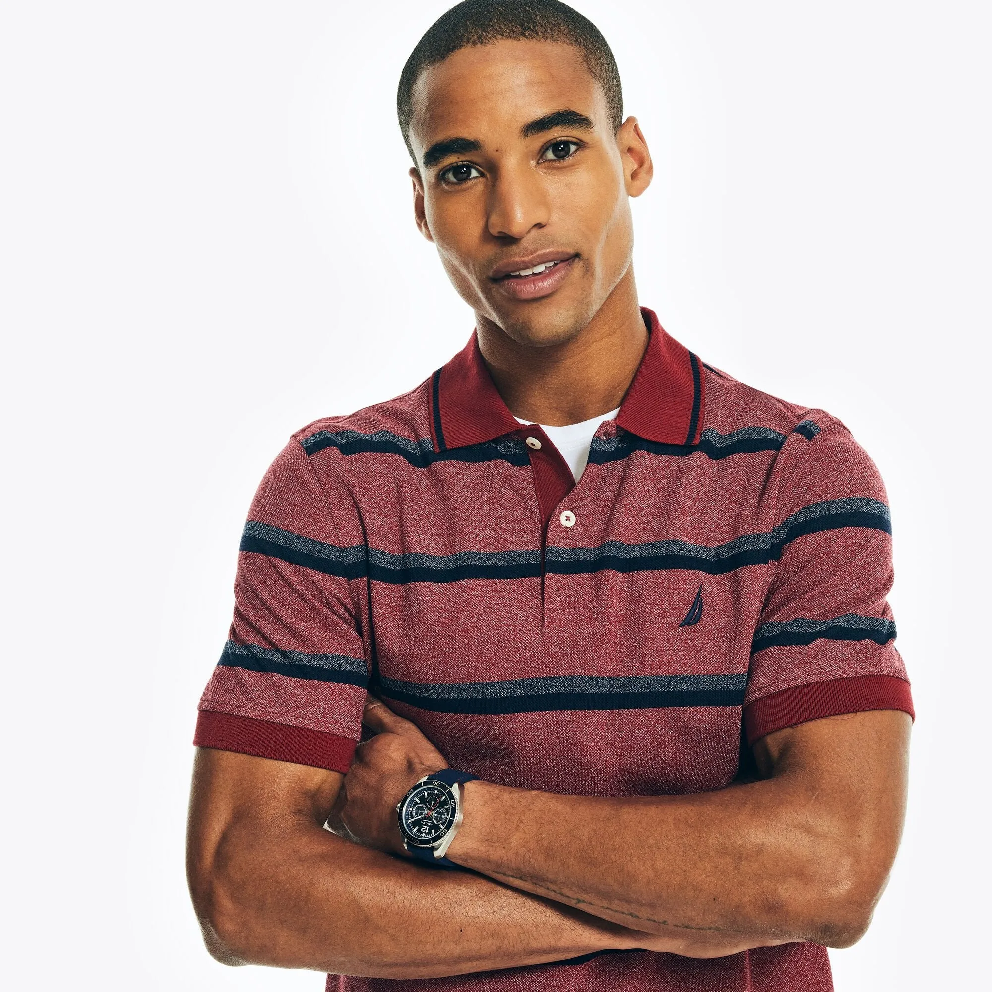 Nautica Mens Sustainably Crafted Classic Fit Striped Polo
