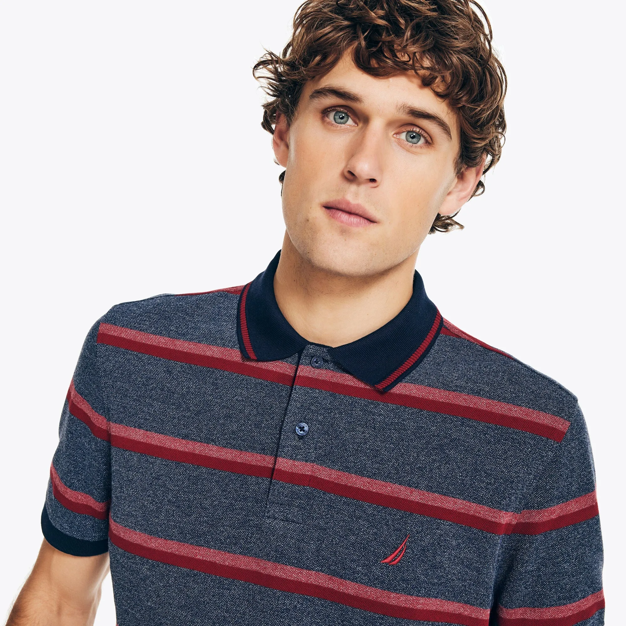 Nautica Mens Sustainably Crafted Classic Fit Striped Polo