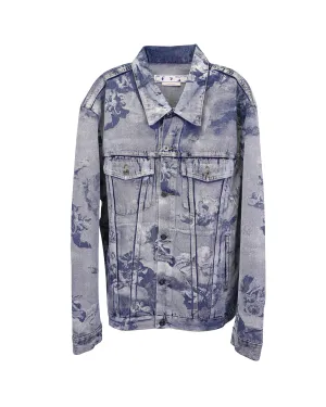 Off White Skate Renaissance Art Printed Denim Jacket in Blue Cotton