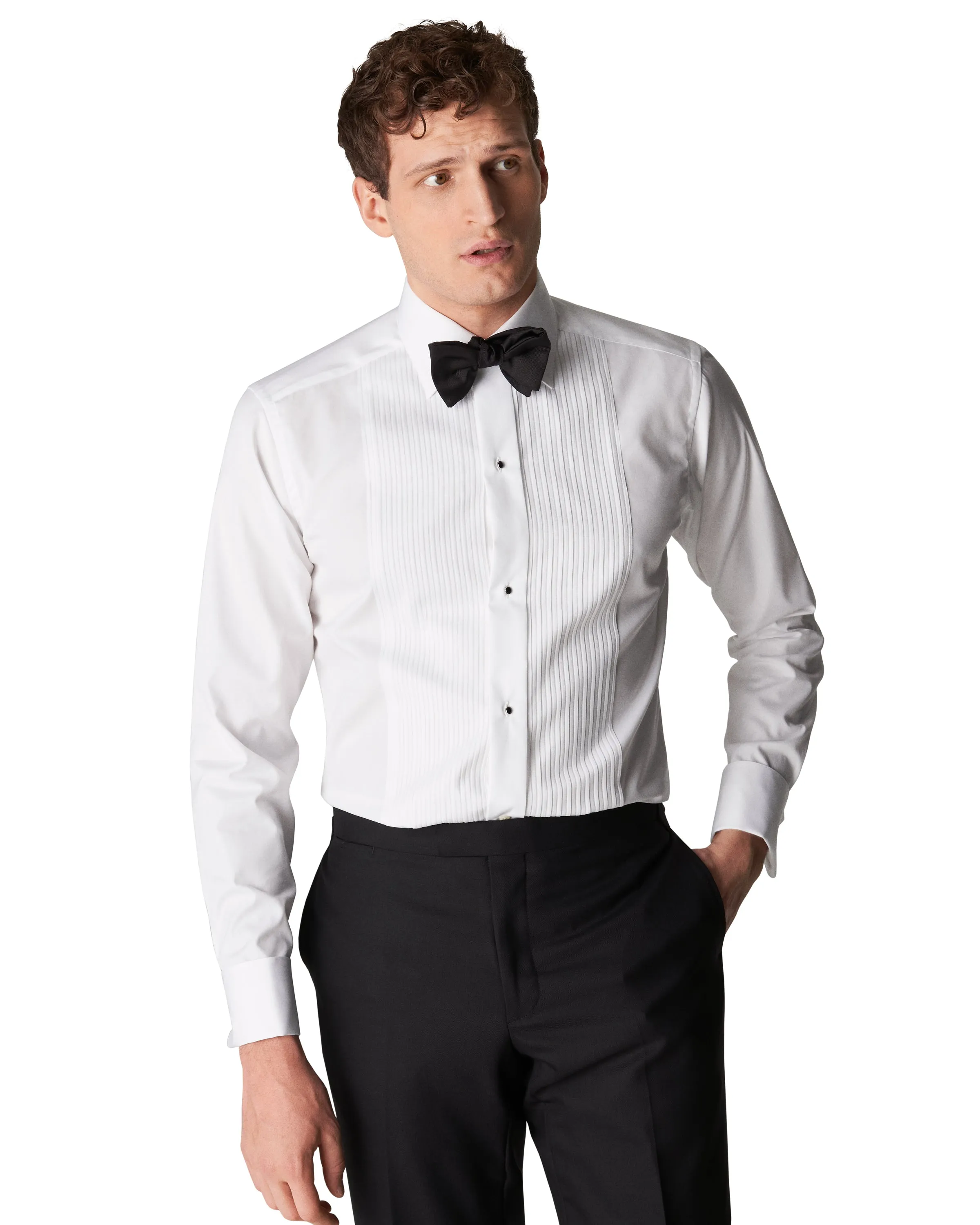 Pleated Dress Contemporary Fit Shirt White