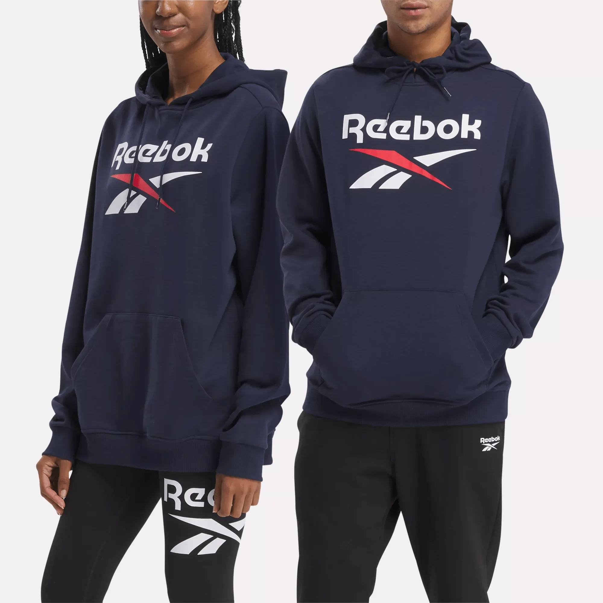 Reebok Men's Identity Fleece Stacked Logo Pullover Hoodie Blue Reebok