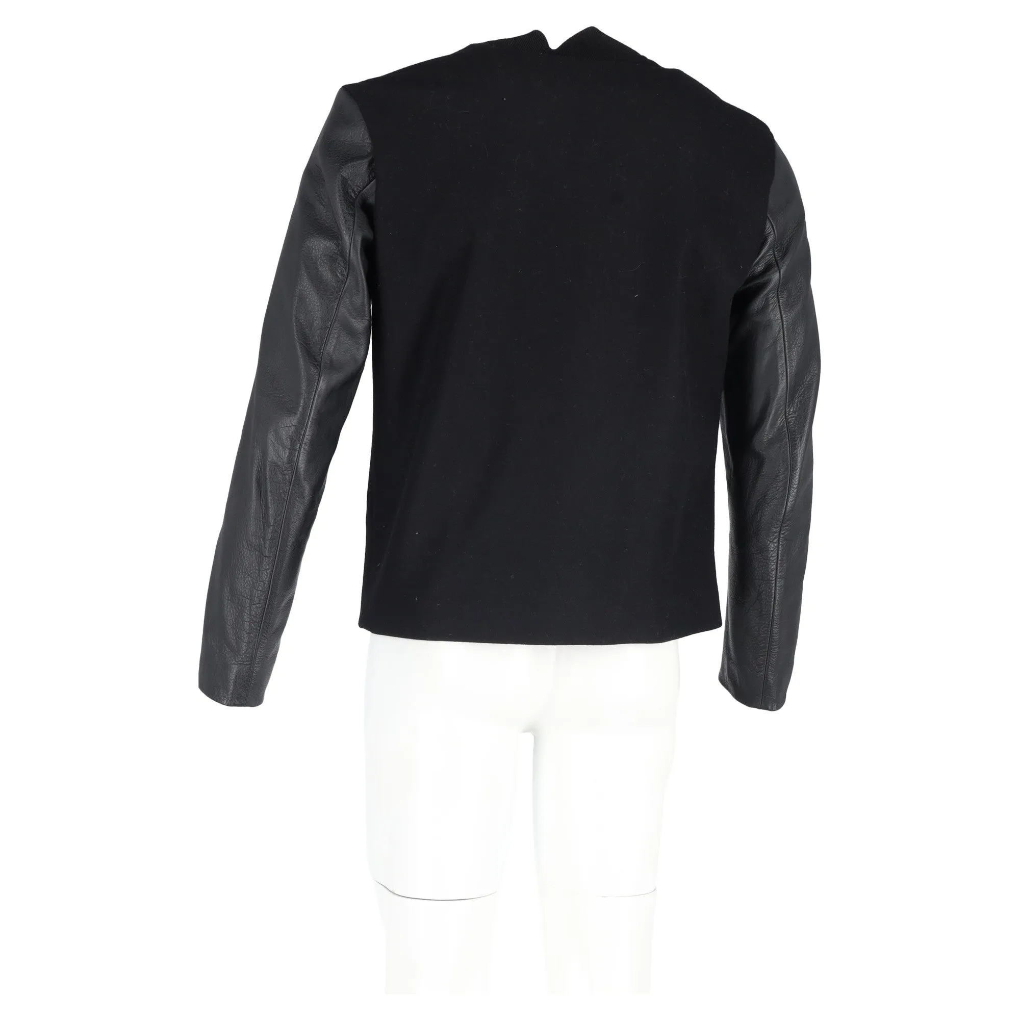 Sandro Paris Zipped Jacket in Black Wool and Leather