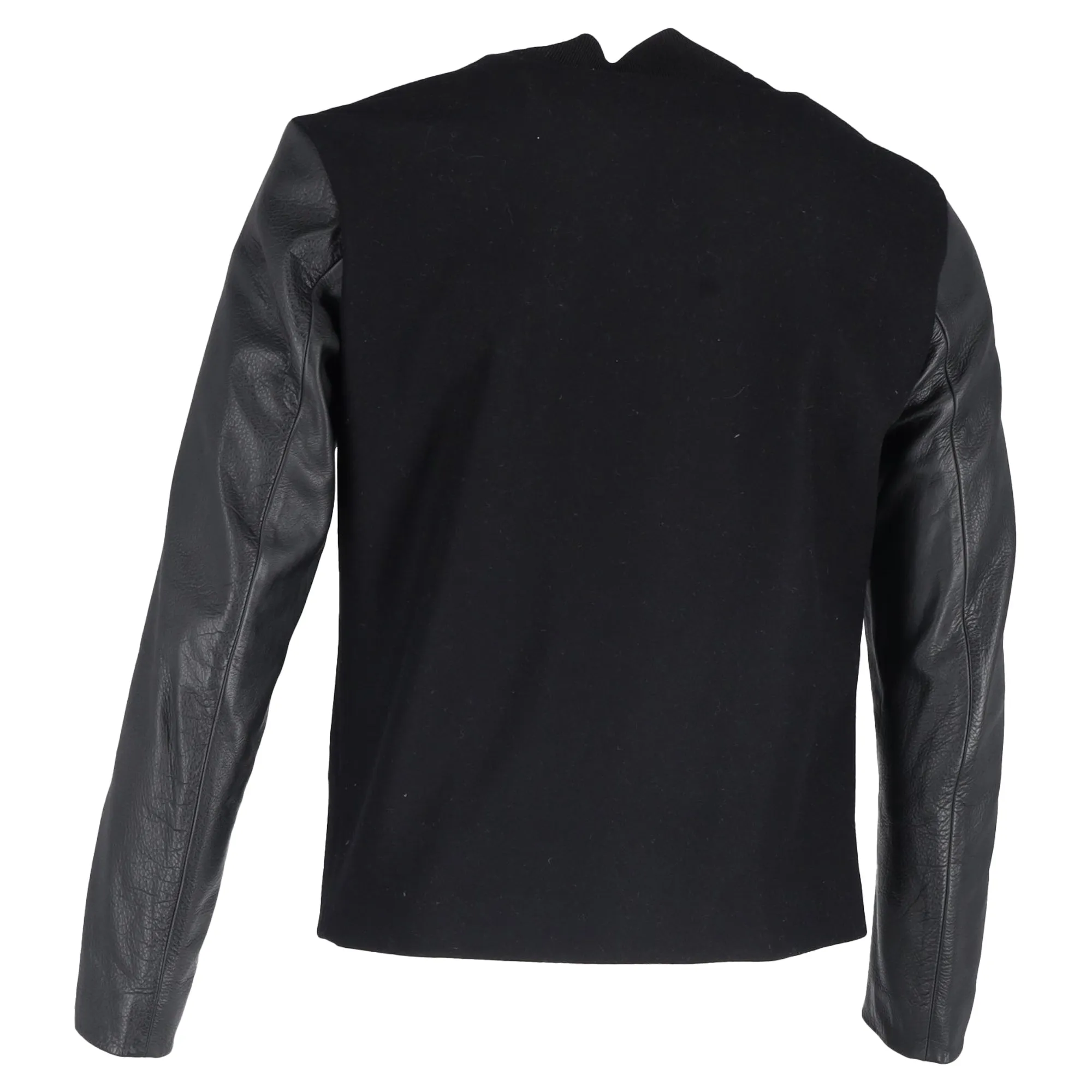 Sandro Paris Zipped Jacket in Black Wool and Leather