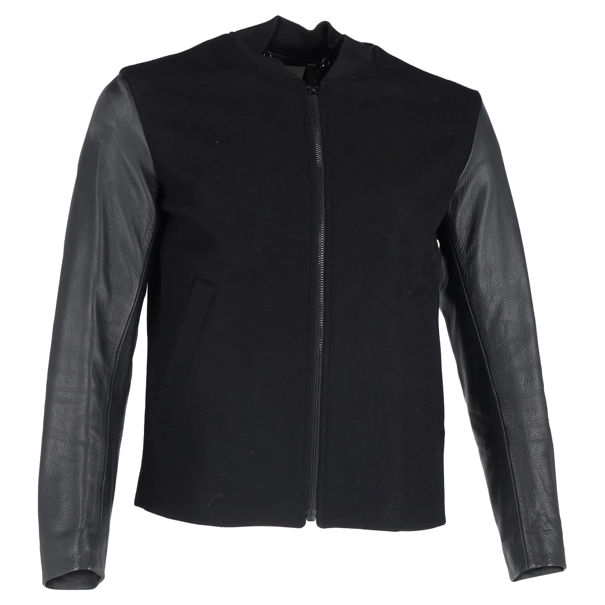 Sandro Paris Zipped Jacket in Black Wool and Leather