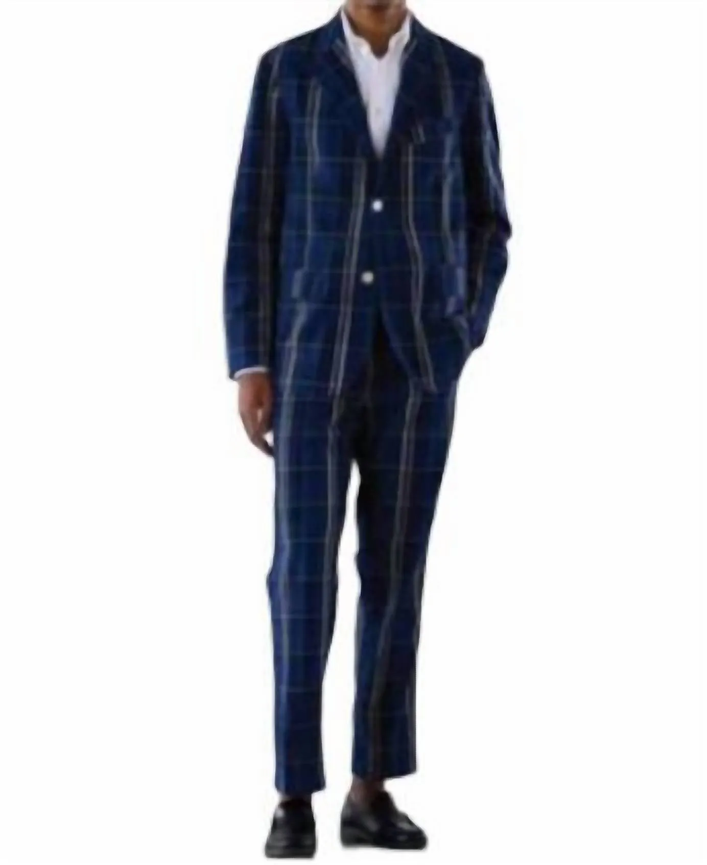 Single Breasted 2 Summer Jacket In Navy Plaid