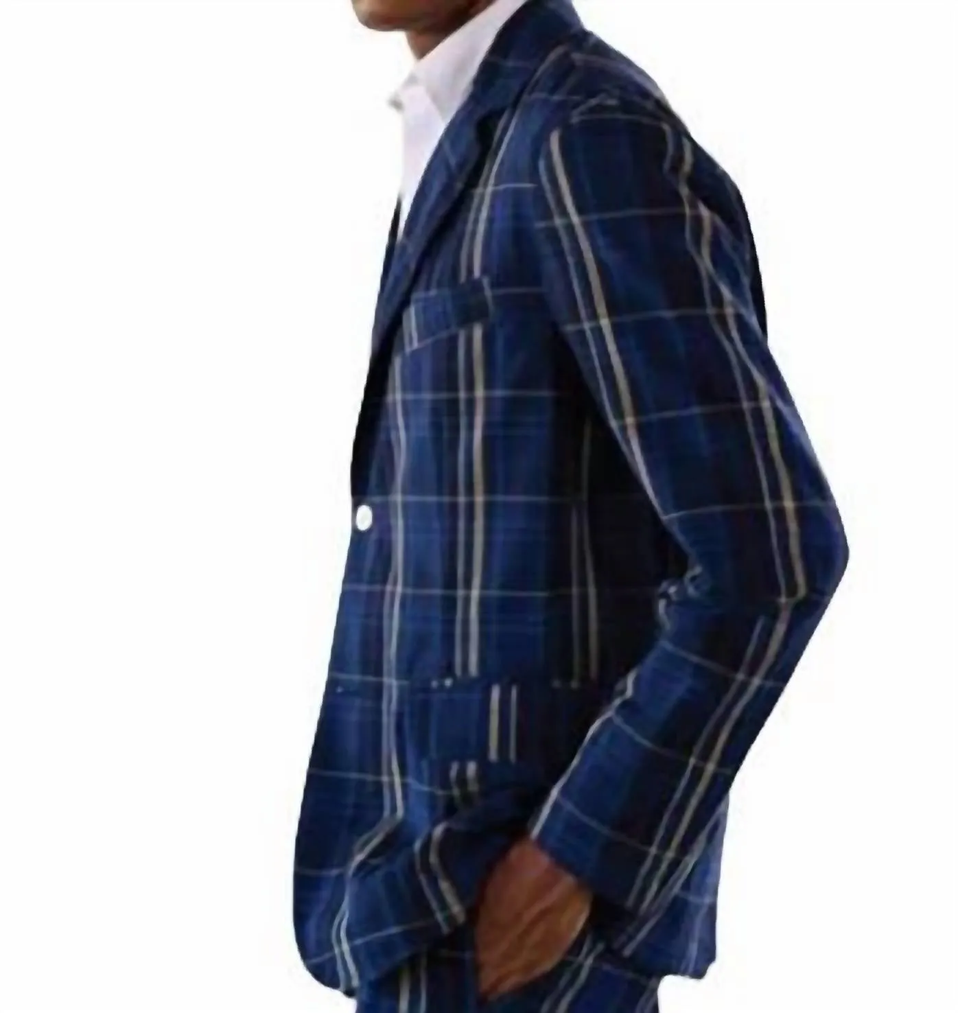 Single Breasted 2 Summer Jacket In Navy Plaid