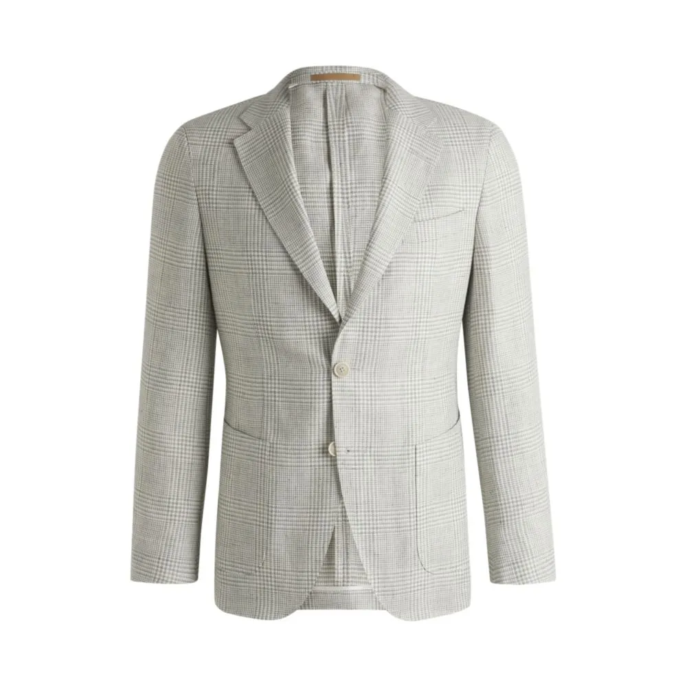 Slim-fit blazer in checked linen and wool