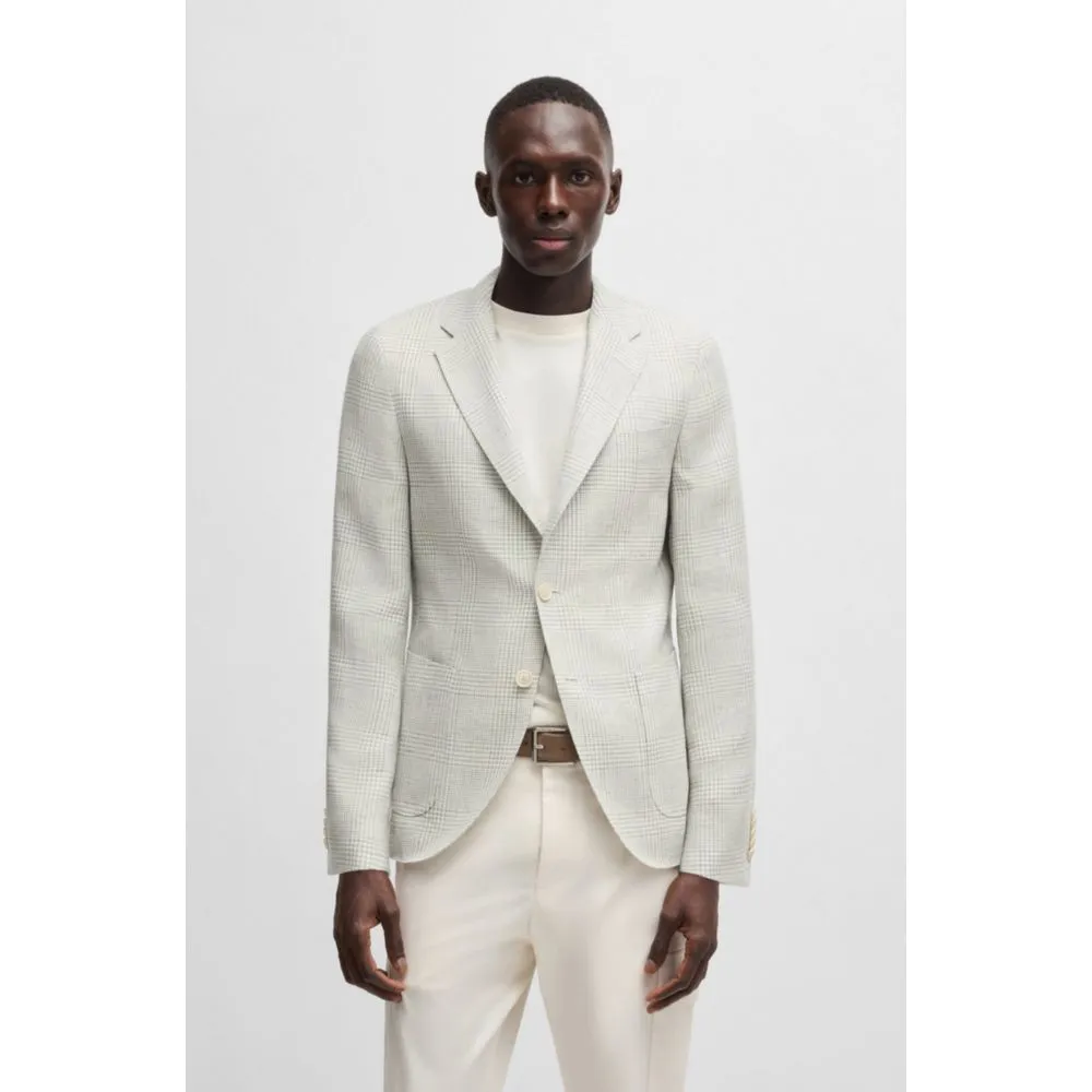 Slim-fit blazer in checked linen and wool