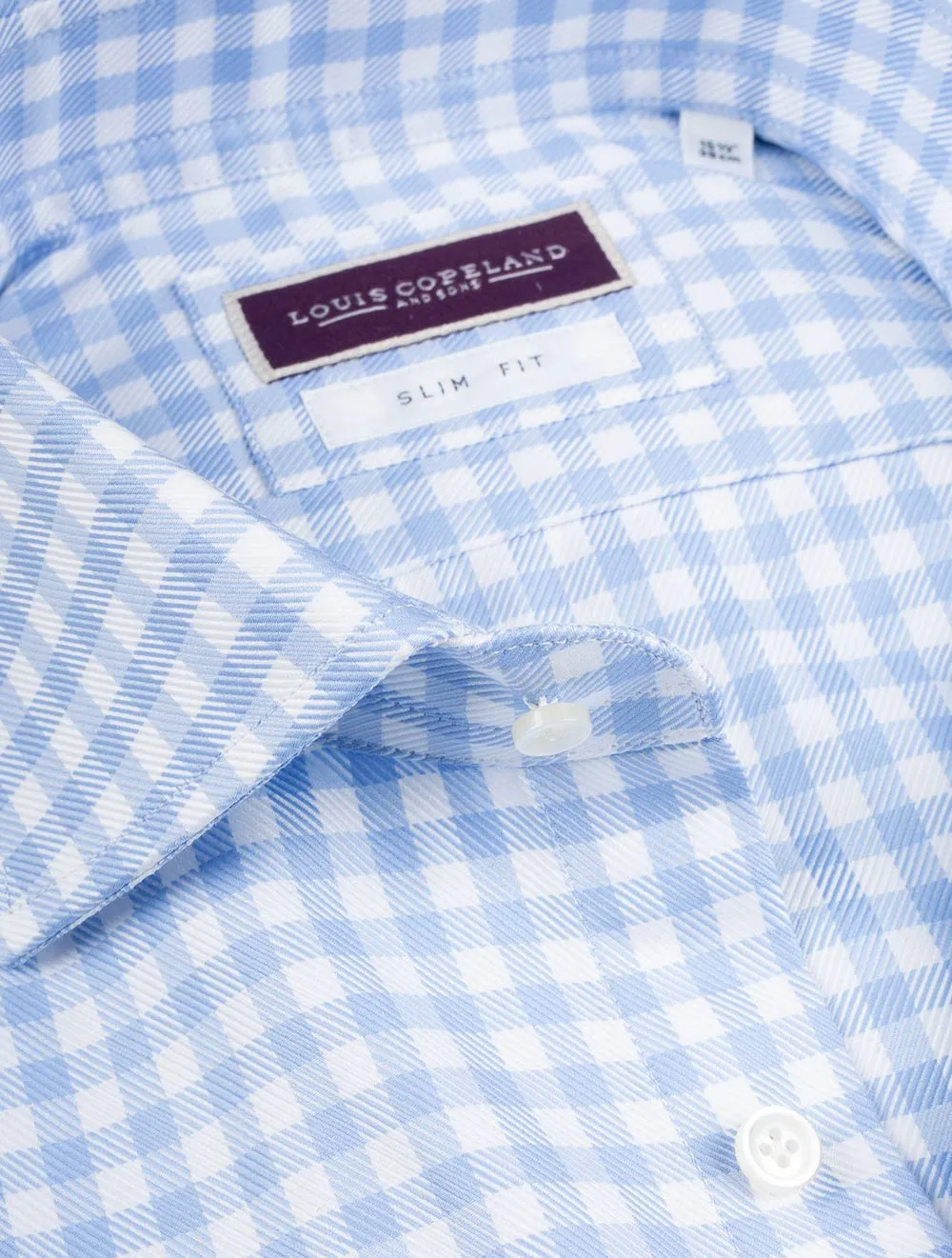 Slim Fit Gingham Check Shirt Light Blue