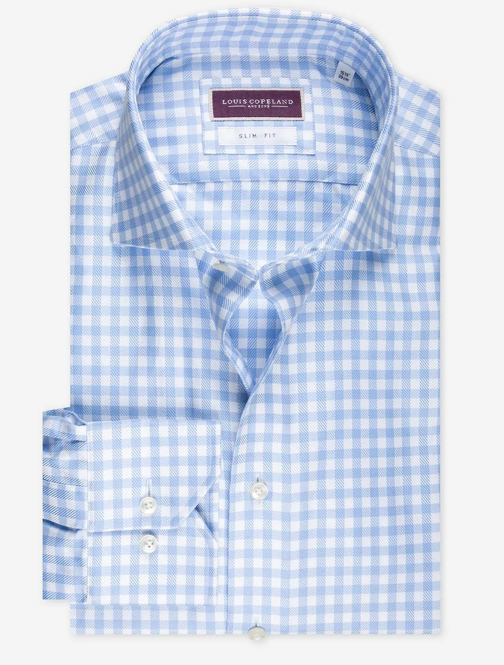 Slim Fit Gingham Check Shirt Light Blue