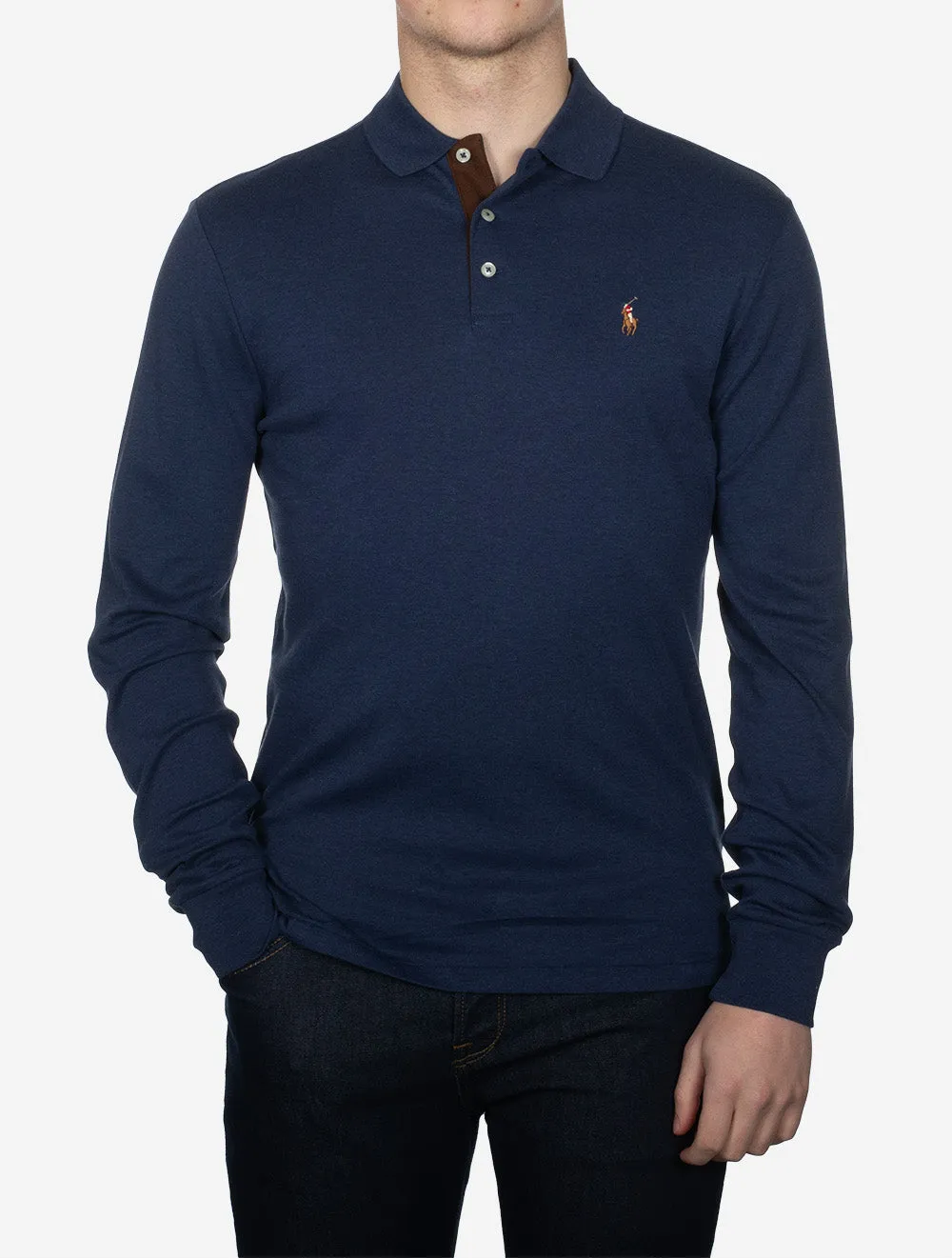 Slim Fit Pima Long Sleeve Polo Shirt Cruise Navy