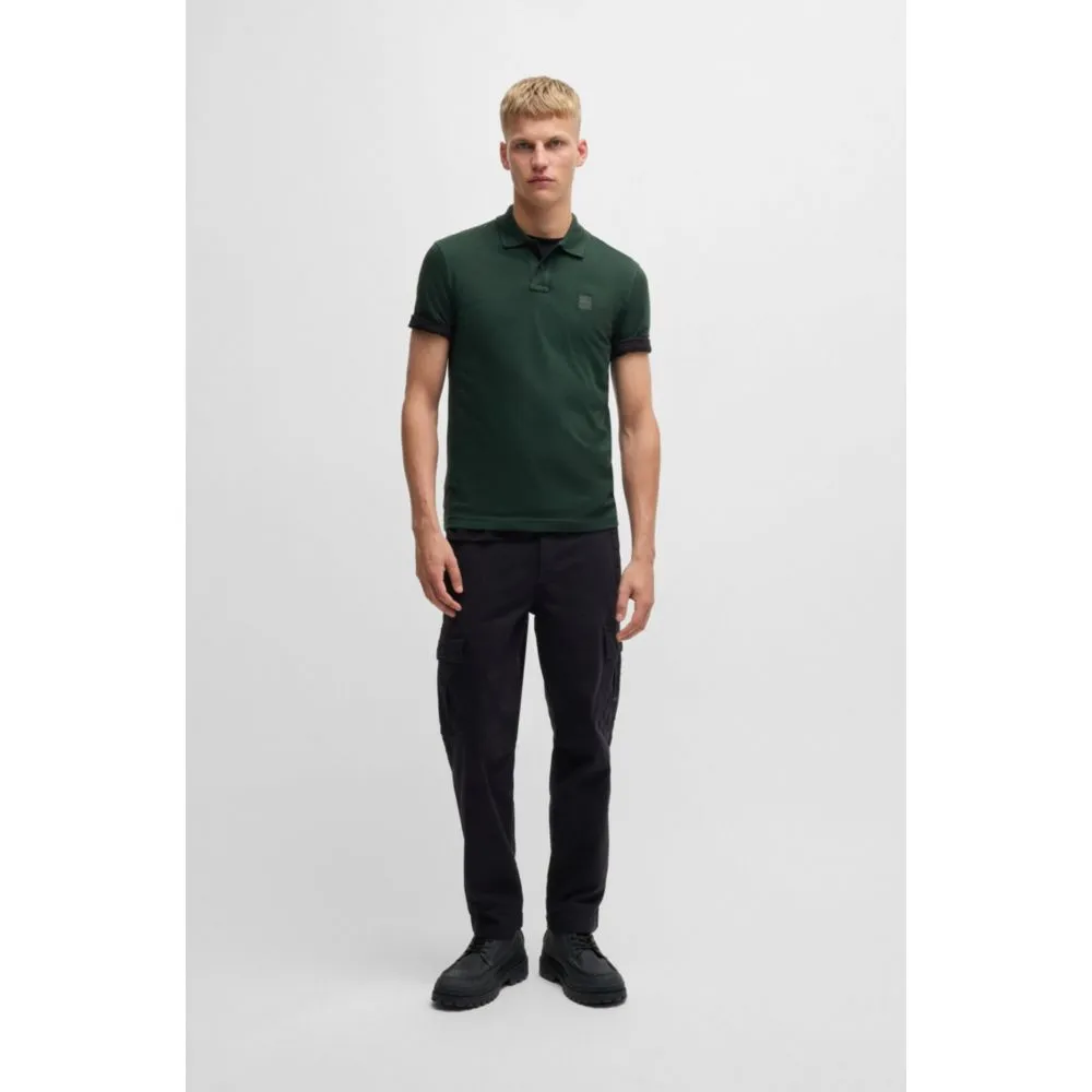 Slim-fit stretch-cotton polo shirt with logo patch