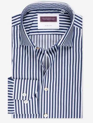 Slim Fit Stripe Single Cuff Navy