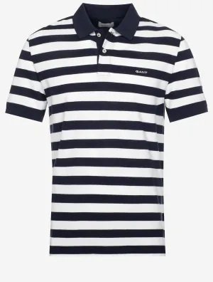 Stripe Short Sleeve Pique Polo Evening Blue