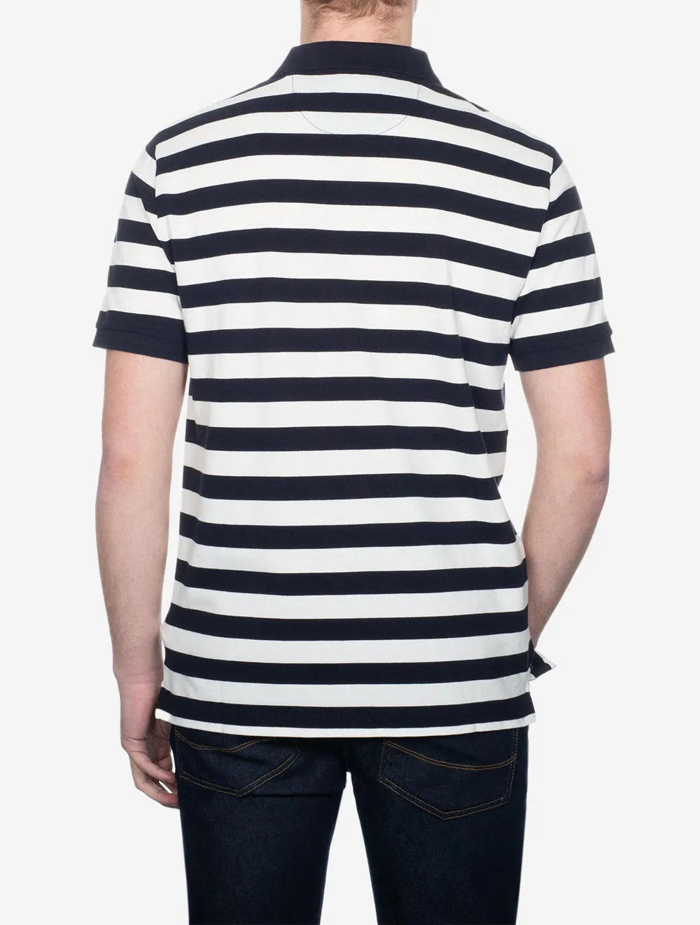 Stripe Short Sleeve Pique Polo Evening Blue