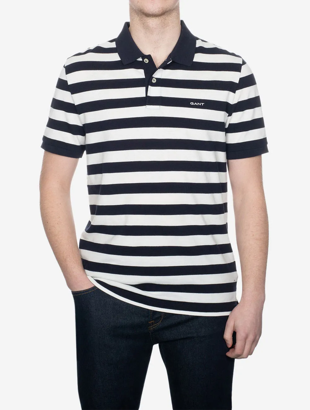 Stripe Short Sleeve Pique Polo Evening Blue