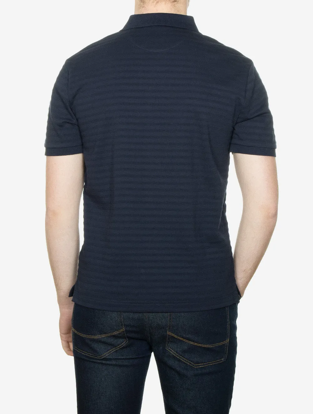 Textured Striped Cotton Regular Fit Polo Shirt Evening Blue