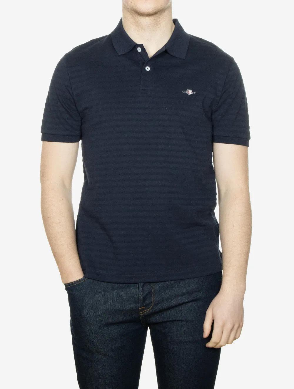 Textured Striped Cotton Regular Fit Polo Shirt Evening Blue