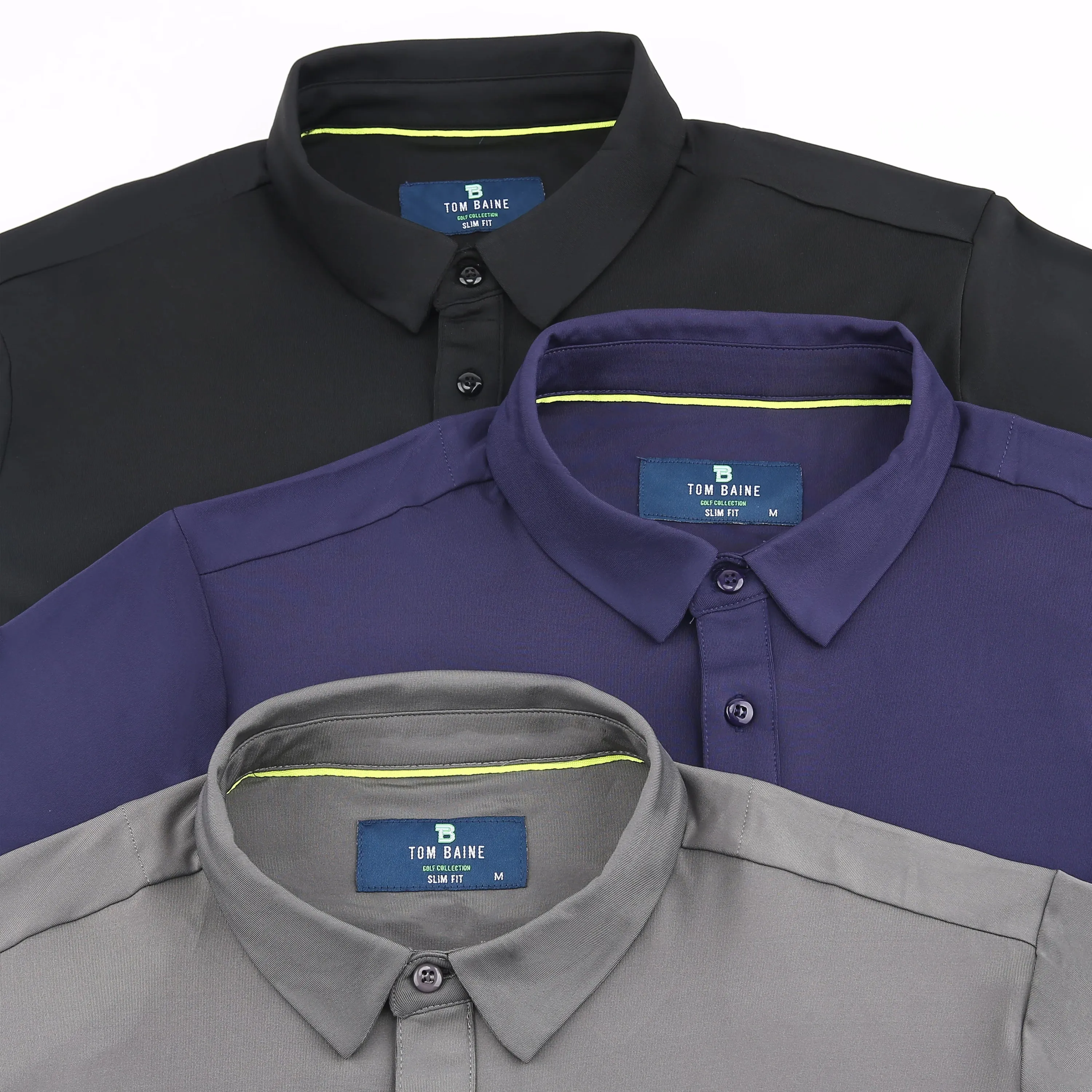 Tom Baine Men's Performance Solid Four-Way Stretch Golf Polo