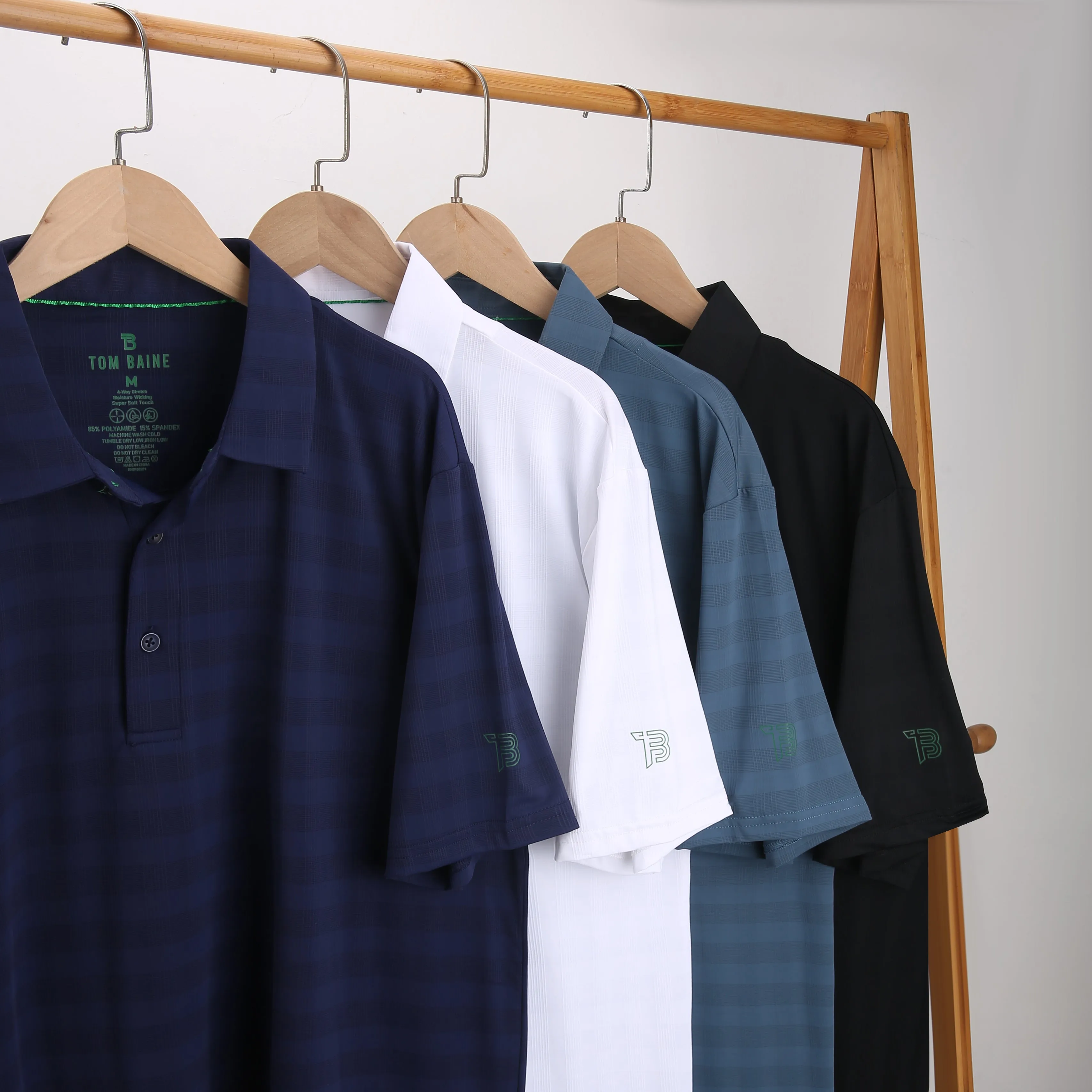 Tom Baine Performance Stretch Plaid Short Sleeve Polo
