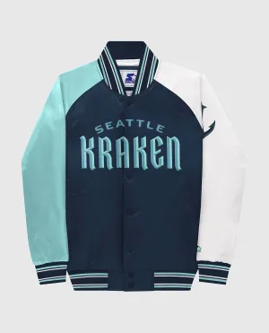 Youth Seattle Kraken Varsity Satin Full-Snap Starter Jacket In Navy