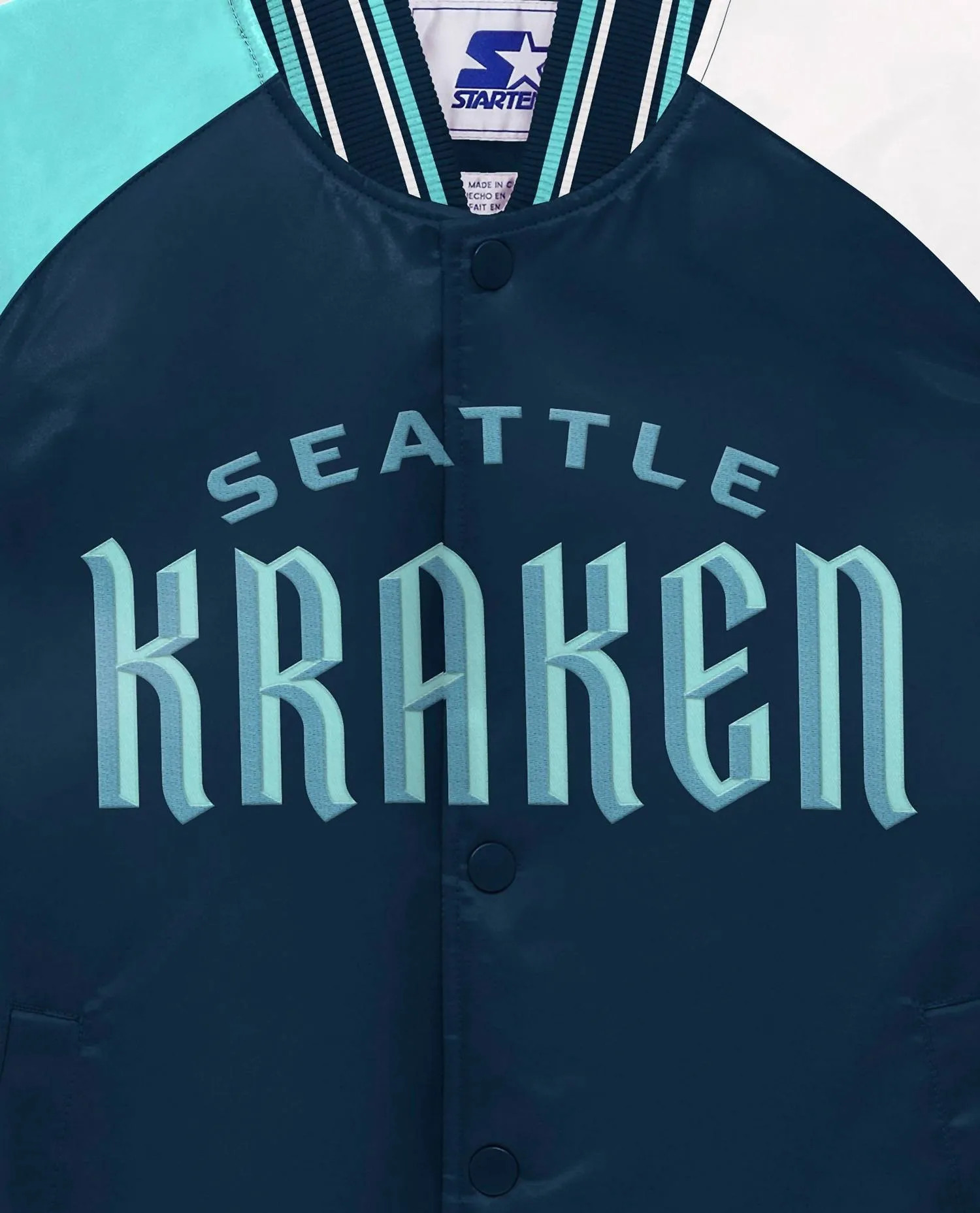 Youth Seattle Kraken Varsity Satin Full-Snap Starter Jacket In Navy